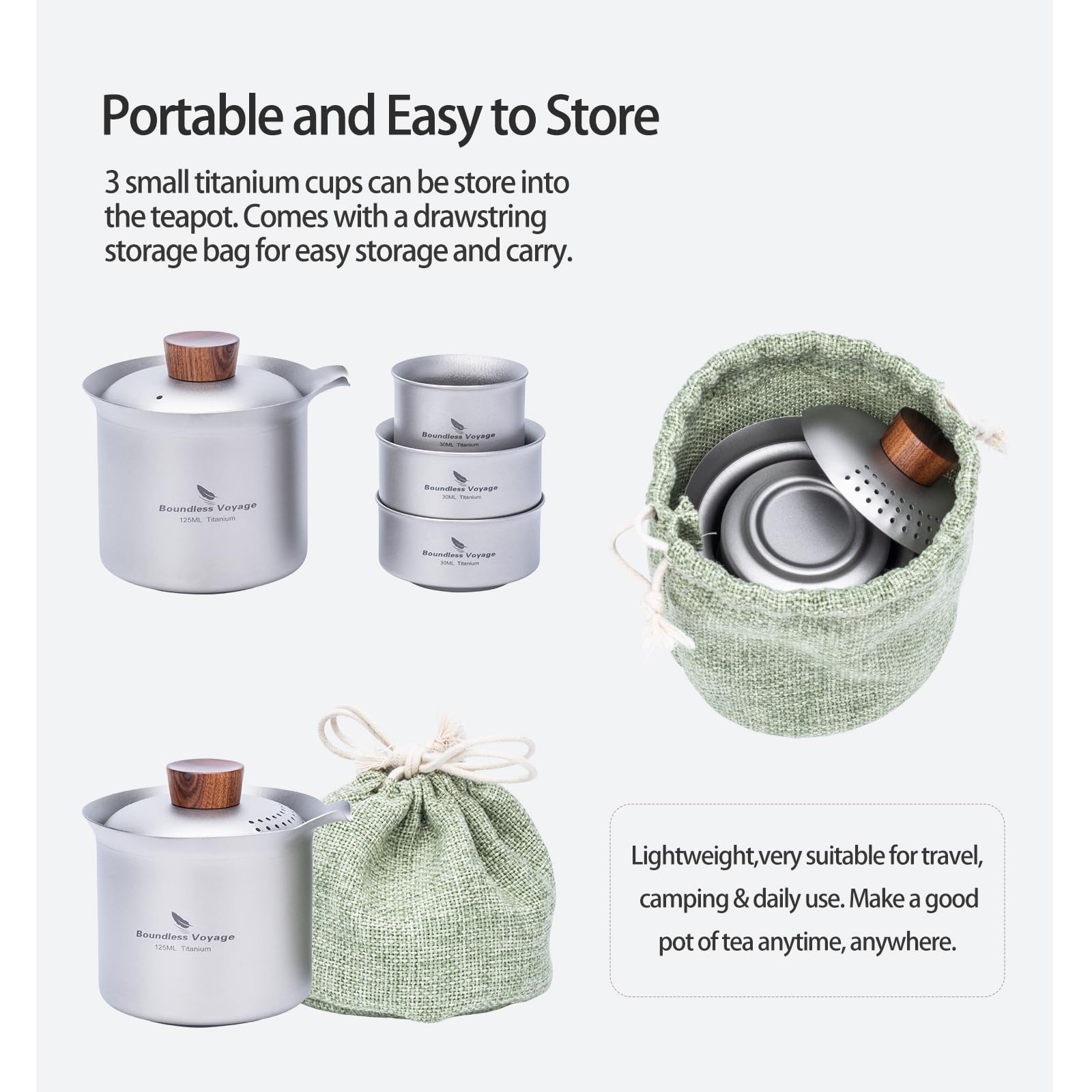 Boundless Voyage Titan Camping Teebereiter Outdoor Tasse Titan Tasse Set Doppelschicht Teetasse Leicht Tragbares Geschirr Ti3149D, Ti3145D+Ti3148D/UKK