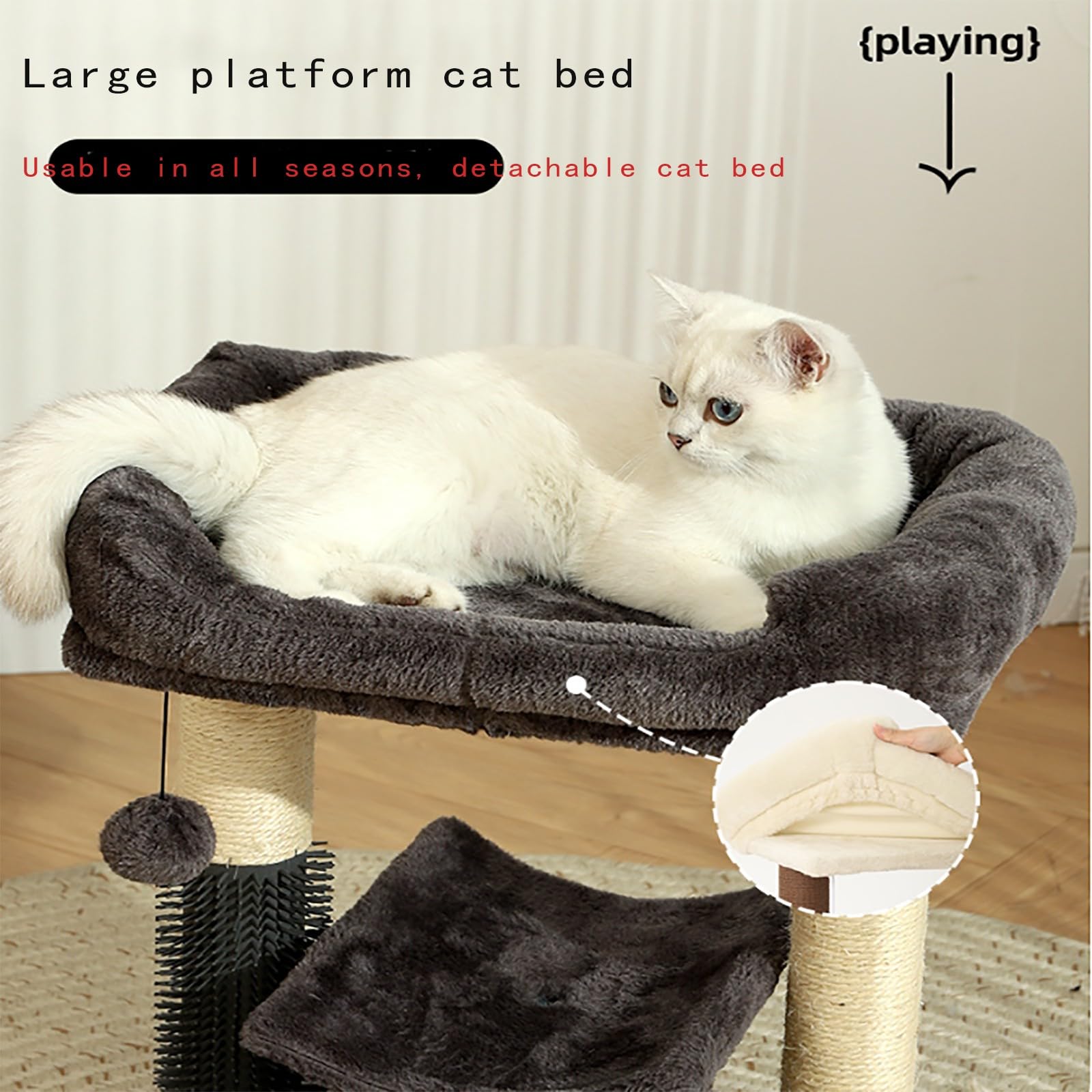 Torre de árbol para gatos de dos pisos, cama de felpa para gatos, árbol pequeño para gatos de interior, centro de actividades, árbol trepador, muebles para gatos con bola de juguete divertida, gris A,