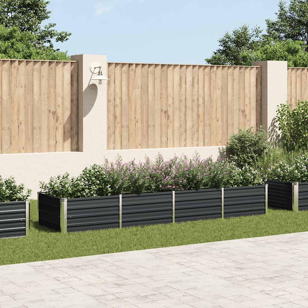 vidaXL Aiola Rialzata in Acciaio Zincato 320x80x45 cm, Antracite, Fondo Aperto, Fioriera per Fiori e Verdure, Fai-da-Te, Giardino o Prato