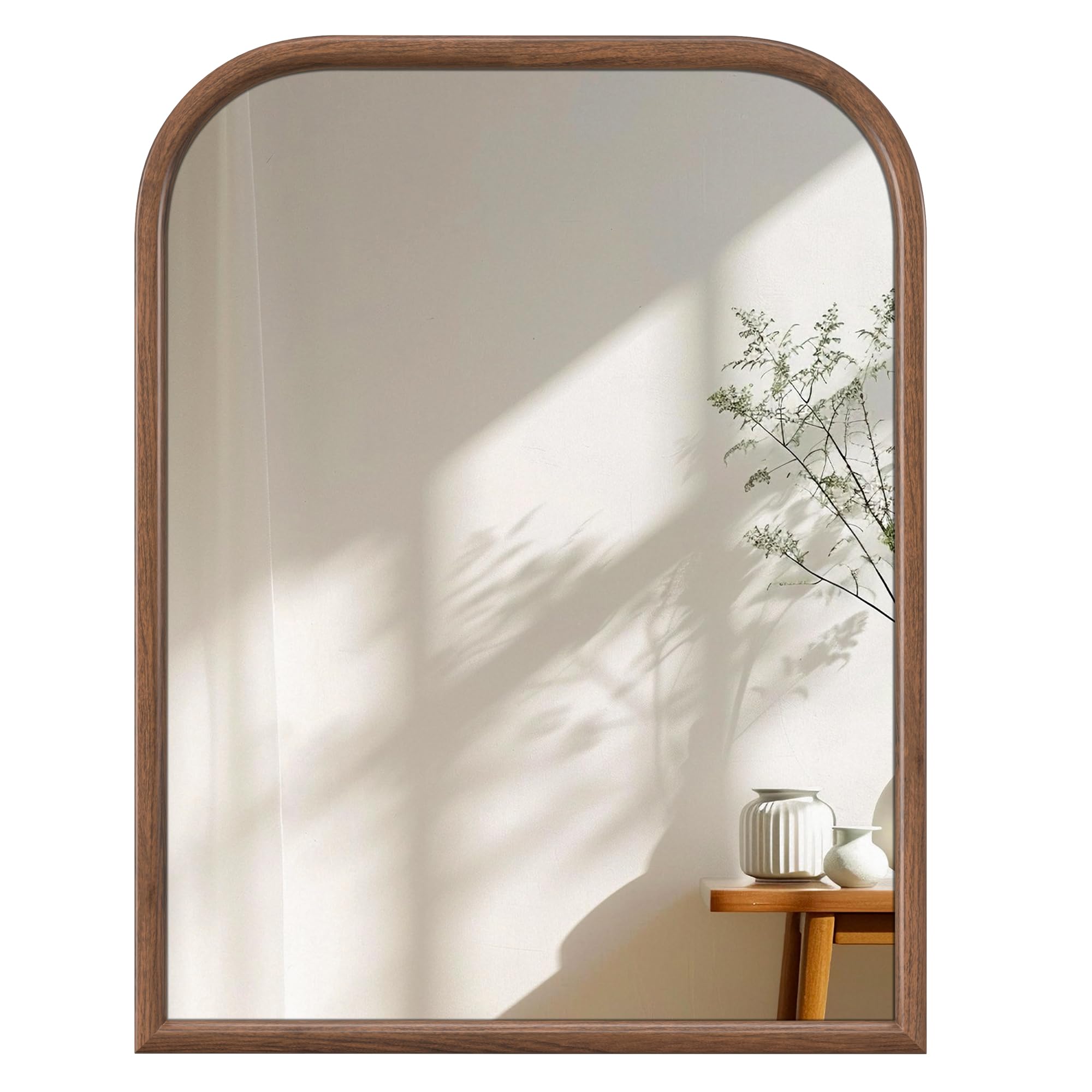 28"x36" Arch Wall Mirror for Wall, Wall Mounted Vanity Mirror for Bedroom, Wood Grain Finish Frame Mirror with Tempered Glass, Vintage Decorative for Bathroom, Entryway, Living Room, Walnut