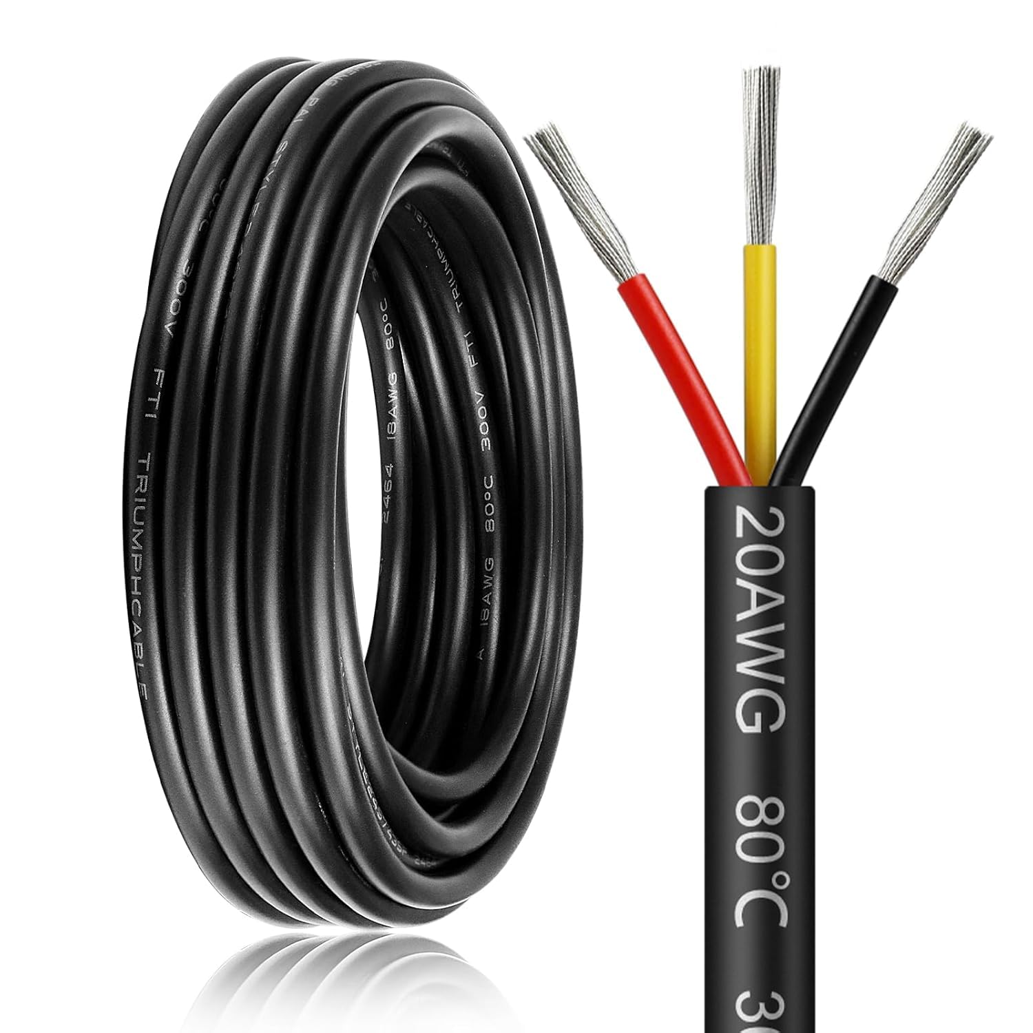 10 Metres 16AWG 3 Core Electrical Wire, 3x1.5mm² Flexible Stranded Tinned Copper Electric Cable, 12V 24V 240V 300V PVC Electric Wire for LED Strips Lighting Lamp Automotive, Black