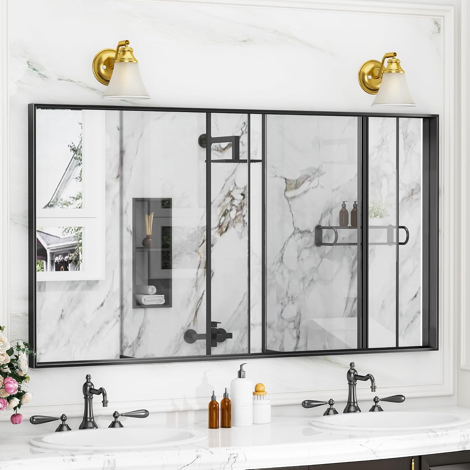 Suidia Bathroom Mirror, 30" x 60" Wall Mirror, Brushed