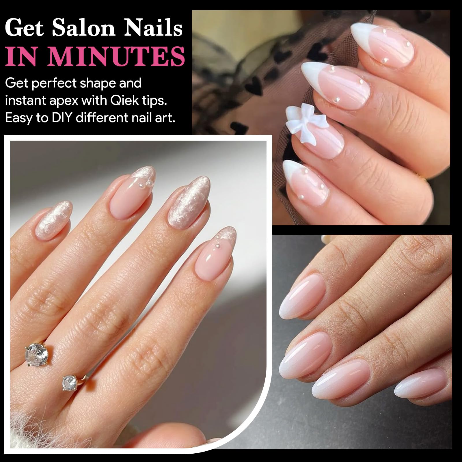 QIEK 510PCS 15 Sizes Short Almond Nail Tips for Gel Extensions Half Matte Clear Acrylic Soft Gel X Full Cover Tips Pre-shaped Press On Nail for Home DIY and Art Salon - Image 2