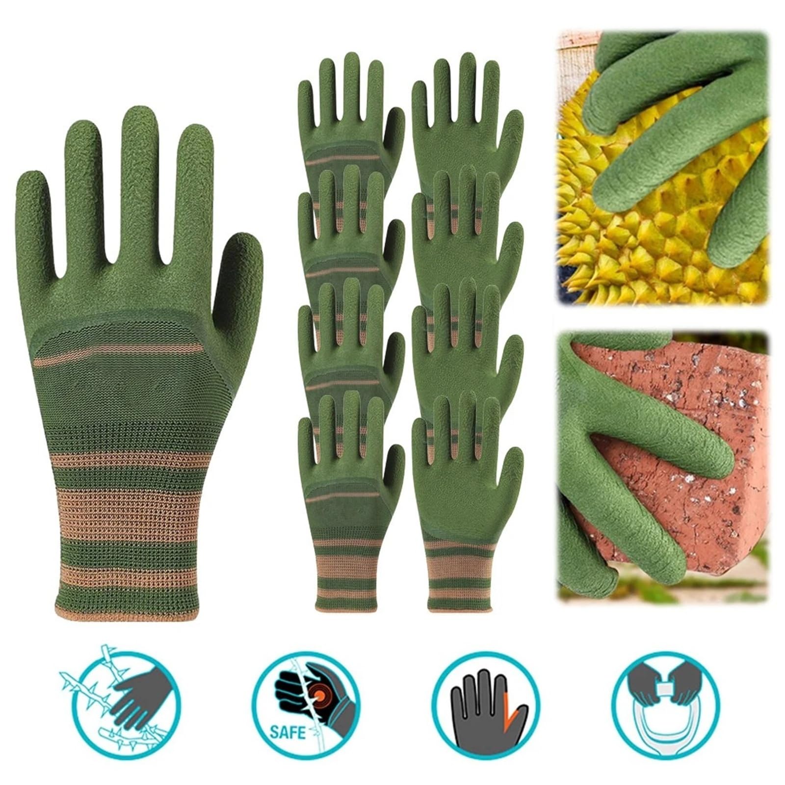 Genérico Guantes de trabajo de jardín verdes fluorescentes, spandex de nailon con espuma de nitrilo for cultivar un huerto y plantar(4 pairs)