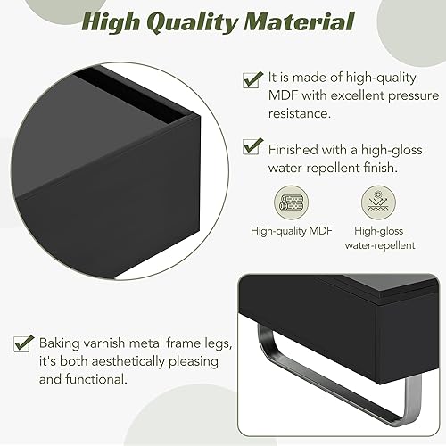 Miniatura 121 de Mesa de centro moderna con 2 cajones de almacenamiento y estantes de exhibición, mesa de cóctel rectangular con luces LED de 16 colores, ideal para