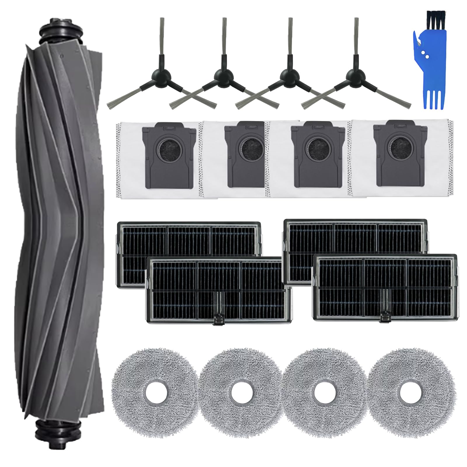 18 pcs Accessori per Dreame L10s Ultra Gen 2 Aspirapolvere Ricambio | 1 Spazzola principale,4 Filtri,4 Asciugamani,4 Sacchetto di polvere,4 Spazzola laterale,1 Spazzola da Pulizia,18 pcs Ricambio
