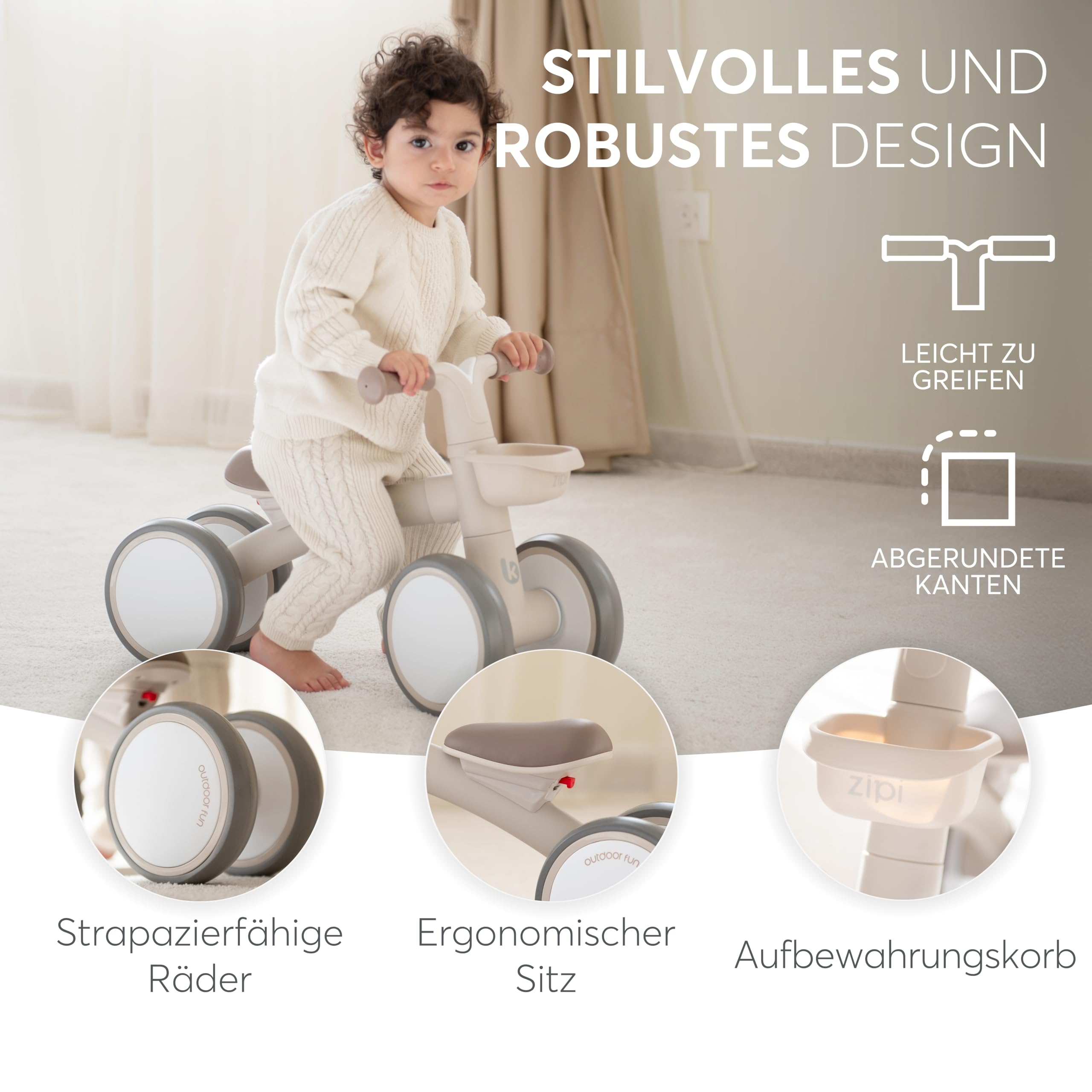 KikkaBoo ZIPI Fahrrad Ohne Pedale, Laufrad mit Korb, Einstellbar, Kinderspielzeug, Baby-Geschenk