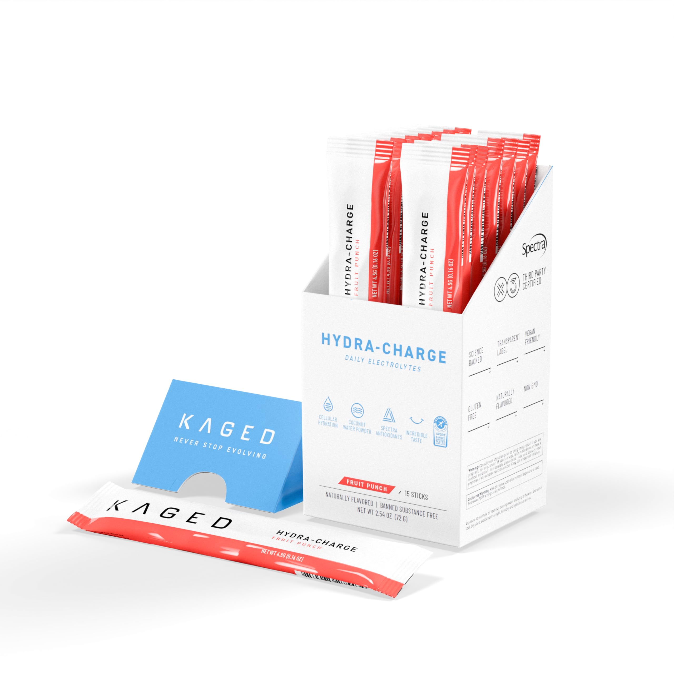 Kaged Daily Hydration Stick Packets | Fruit Punch | Sugar Free Electrolytes | Sports Drink Mix for Men and Women | 15 Servings