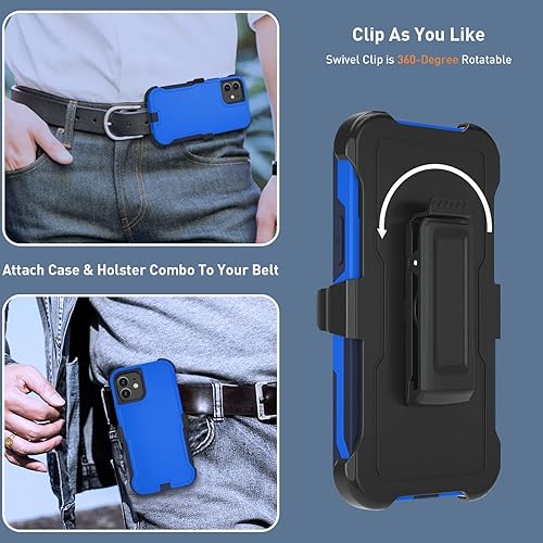 Miniatura 3 de Xmon Funda para iPhone 11, resistente y resistente con clip para cinturón, a prueba de golpes, protector de pantalla de vidrio templado + protector