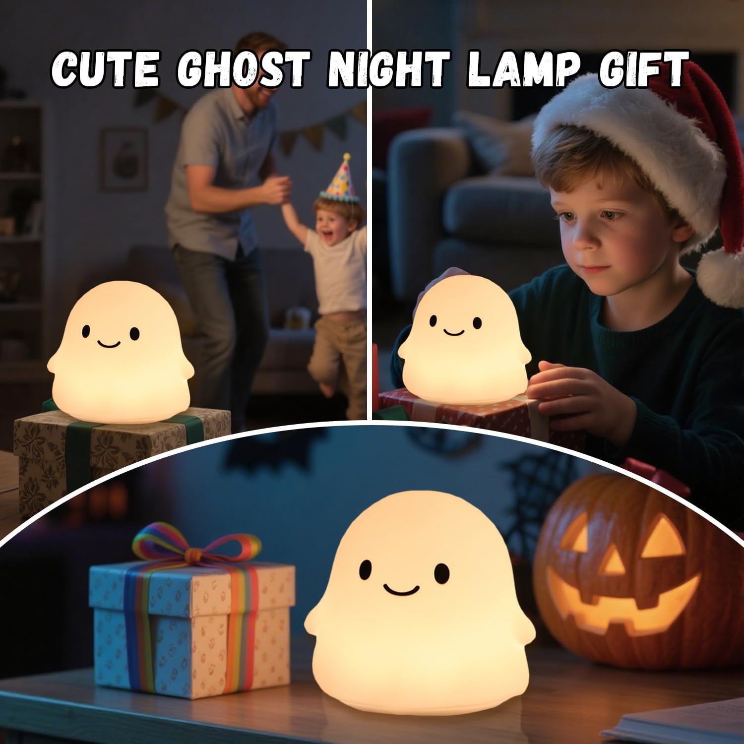 Halloween Ghost Night Light, 50-Hour Battery & Pat Control, Cute Squishy Lamp for Kids Room Decor, USB Rechargeable with Timer, Cute Home Decor - Image 7