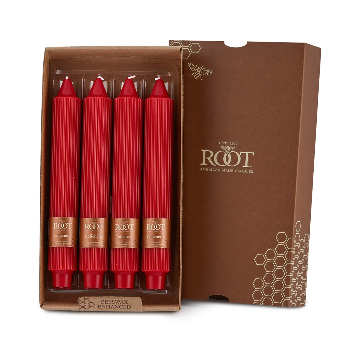 Root Candles Unscented Dinner Candles Premium Beeswax Blend Boxed Candle Set, 9-Inch, Red, 4-Count