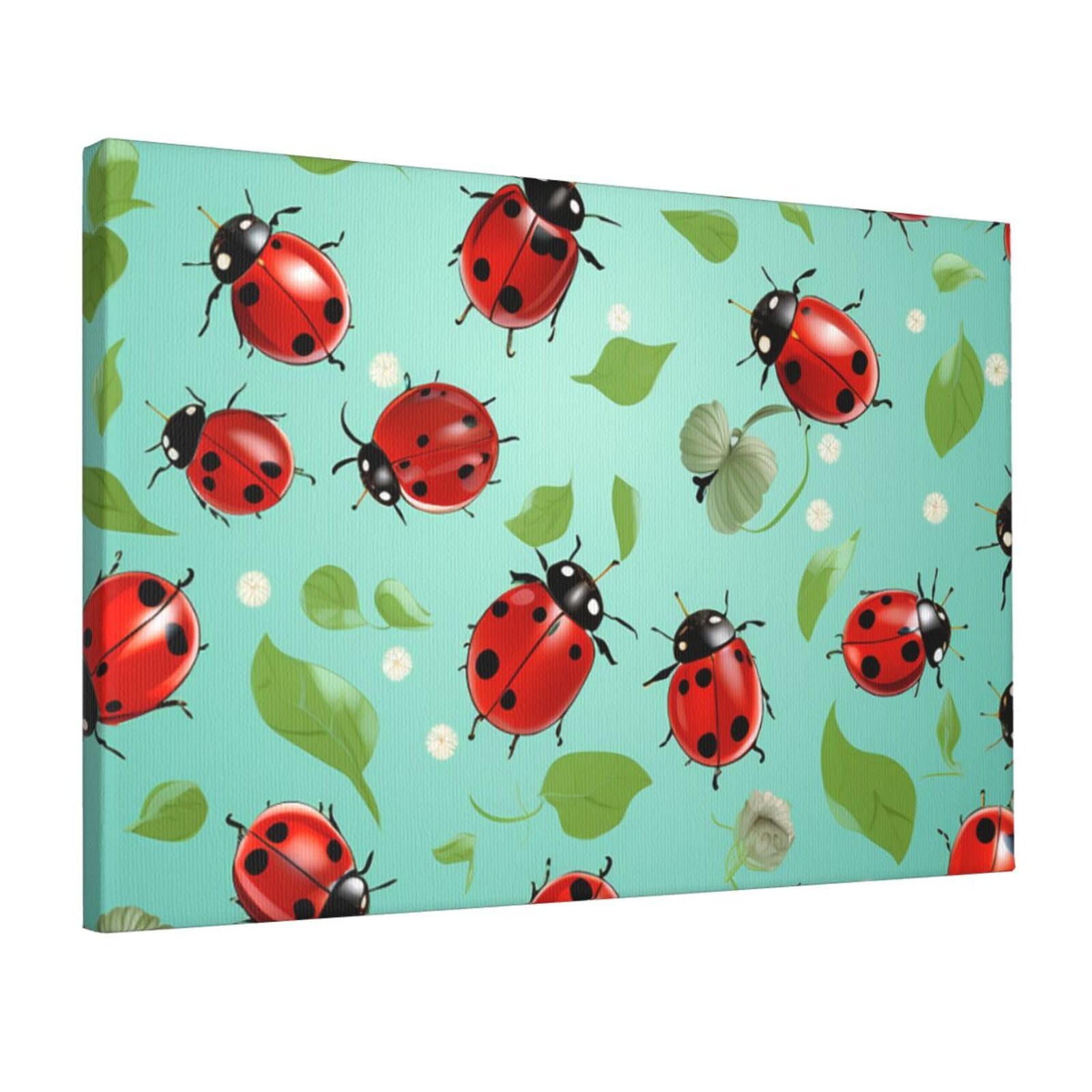 Canvas Wall Art for Living Room Wall Decor 12"x18" Modern Artwork Painting Pictures Hanging Canvas Prints Red Ladybugs Aesthetic Wall Art for Bedroom Bathroom Office Wallart Decor