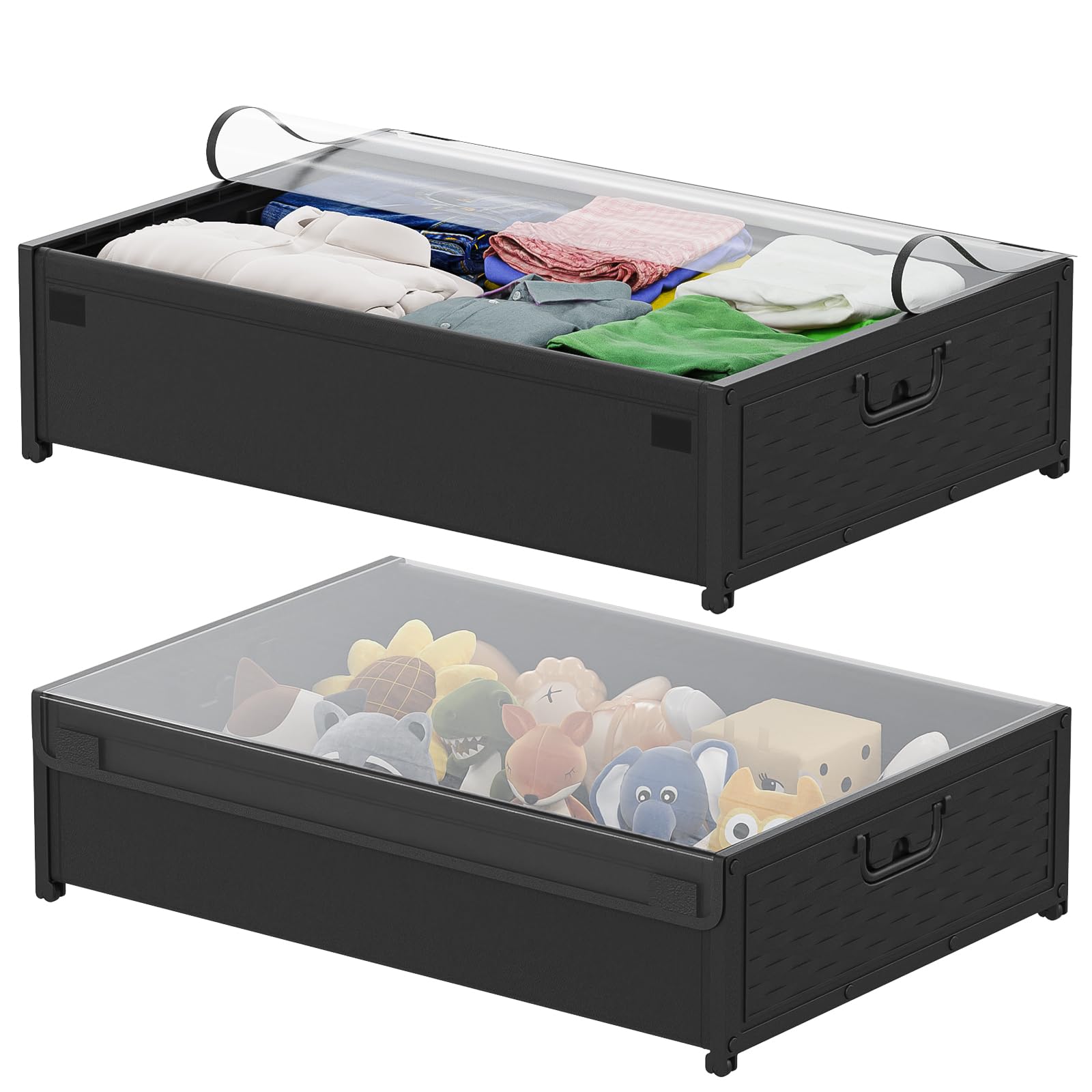 Contenitore sotto il letto con ruote, 40 l, contenitore sotto il letto con coperchio, organizer per vestiti e scarpe, per dormitorio, camera da letto, tessuto Oxford e struttura in metallo