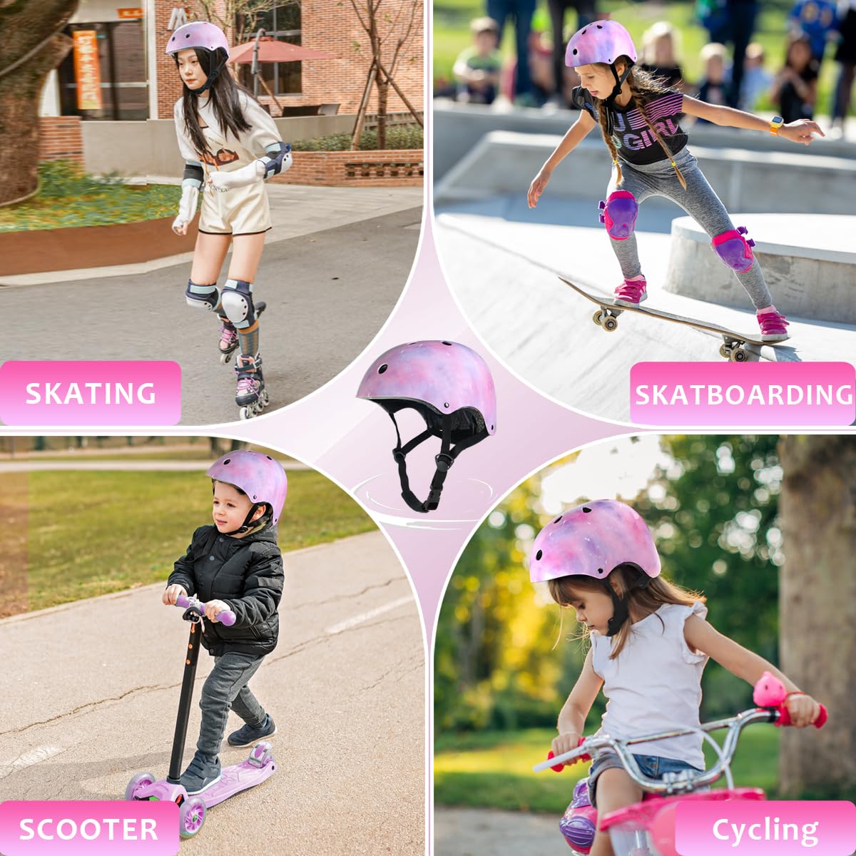 Casco de bicicleta para niños y jóvenes, con certificado CPSC, cascos de protección ajustables de color rosa estrellado para múltiples deportes, ciclismo, patinaje, patinaje (talla M) 6
