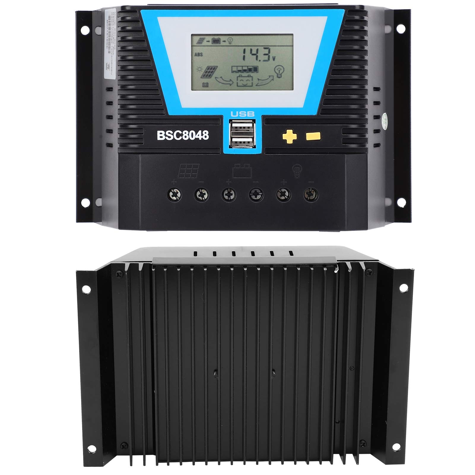 Regolatore di Carica Solare Intelligente 80A per Ricarica Batterie 12V/24V/36V/48V Adatto a Varie Batterie con Plastica Tecnica Durevole