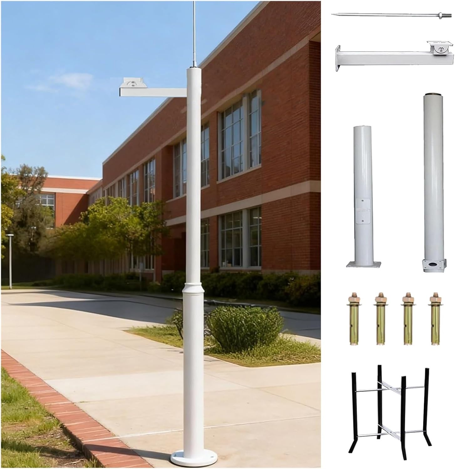 Wall Mount Security Camera Pole Tall Surveillance Brackets Detachable Metal Wide View Monitoring Outdoor Floor Mount,Extra-Long CCTV Camera Mounting Pole, 7-20f