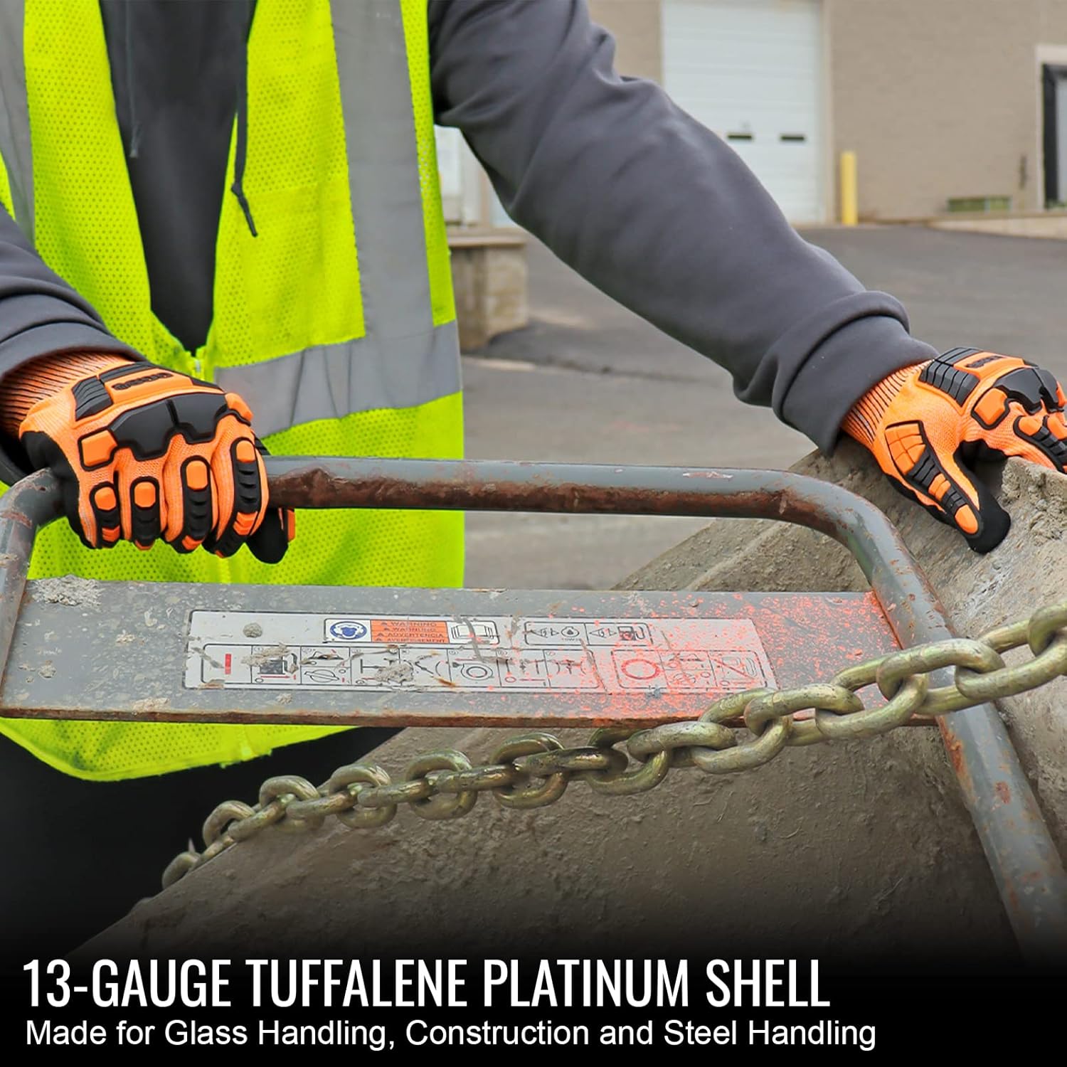 Global Glove Tuffalene Platinum Medium Black and High Visibility Orange Protective Gloves - Image 3
