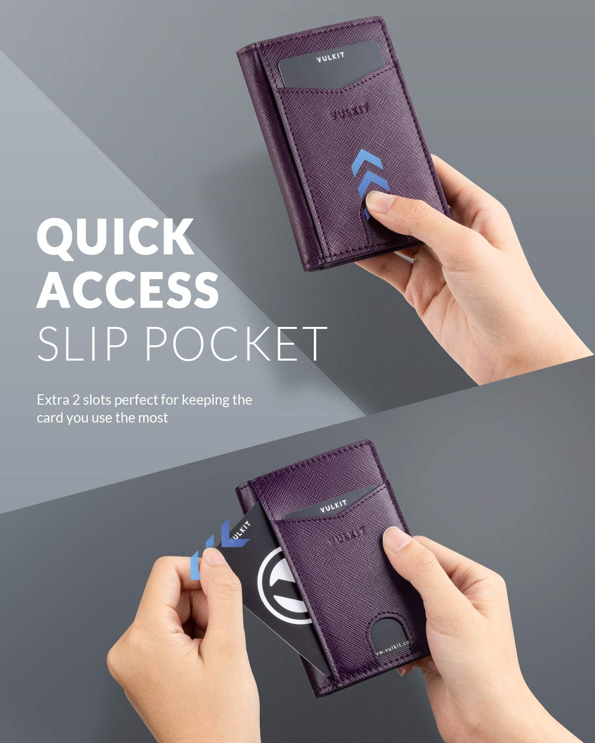 VULKIT Bifold Front Pocket Slim Wallet RFID Blocking Minimalist Thin Leather Credit Card Holder Wallet for Men and Women Cross Wine