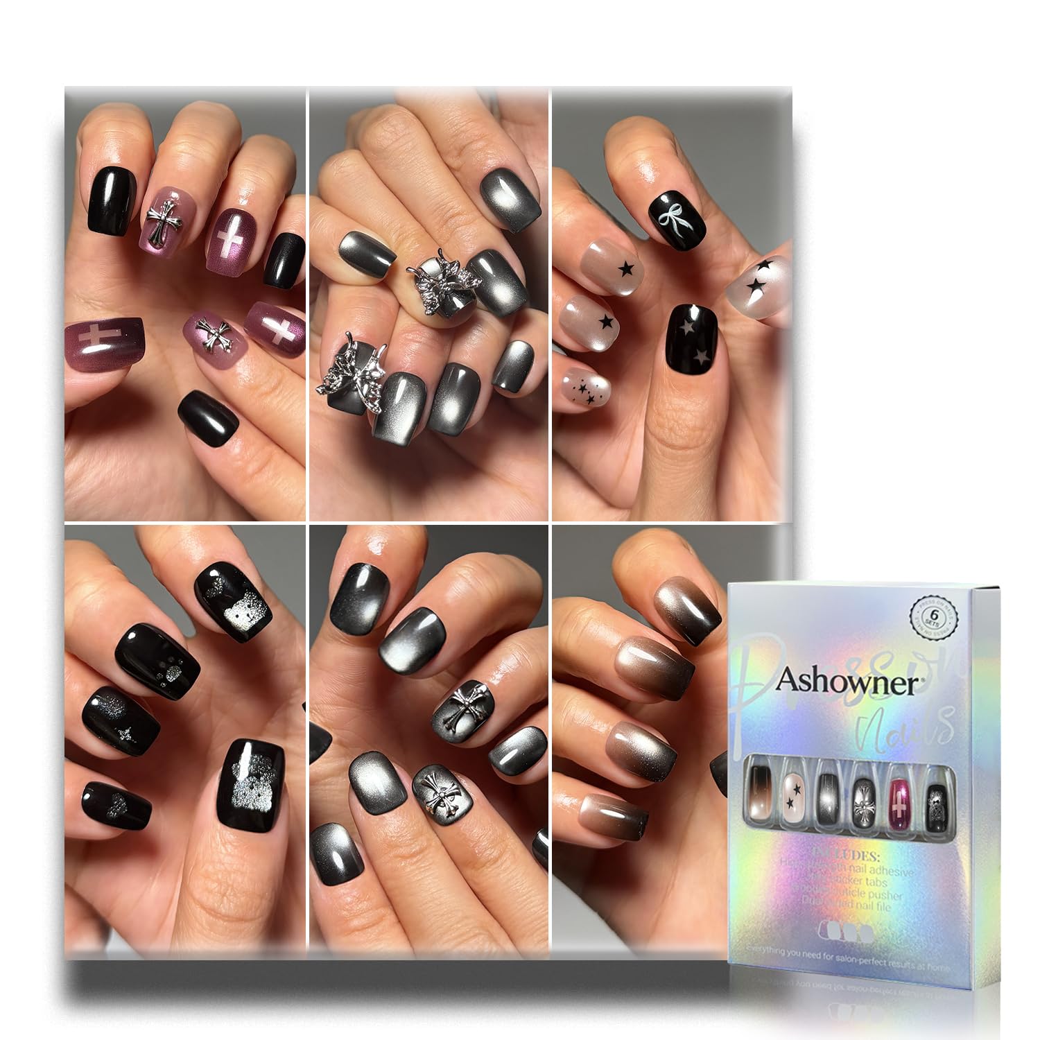 Reusable Press on Nails - 144 Pcs, 6 Styles -10 Reusable Press on Nails - 144 Pcs, 6 Styles -10