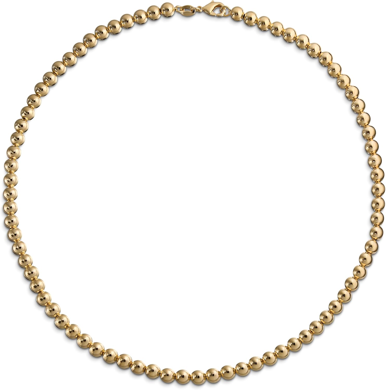 Bling Jewelry Classic Simple Small 6,MM Round Bead Station Ball Necklace For Women Teens Shinny Polished Yellow Gold Plated 16 Inch