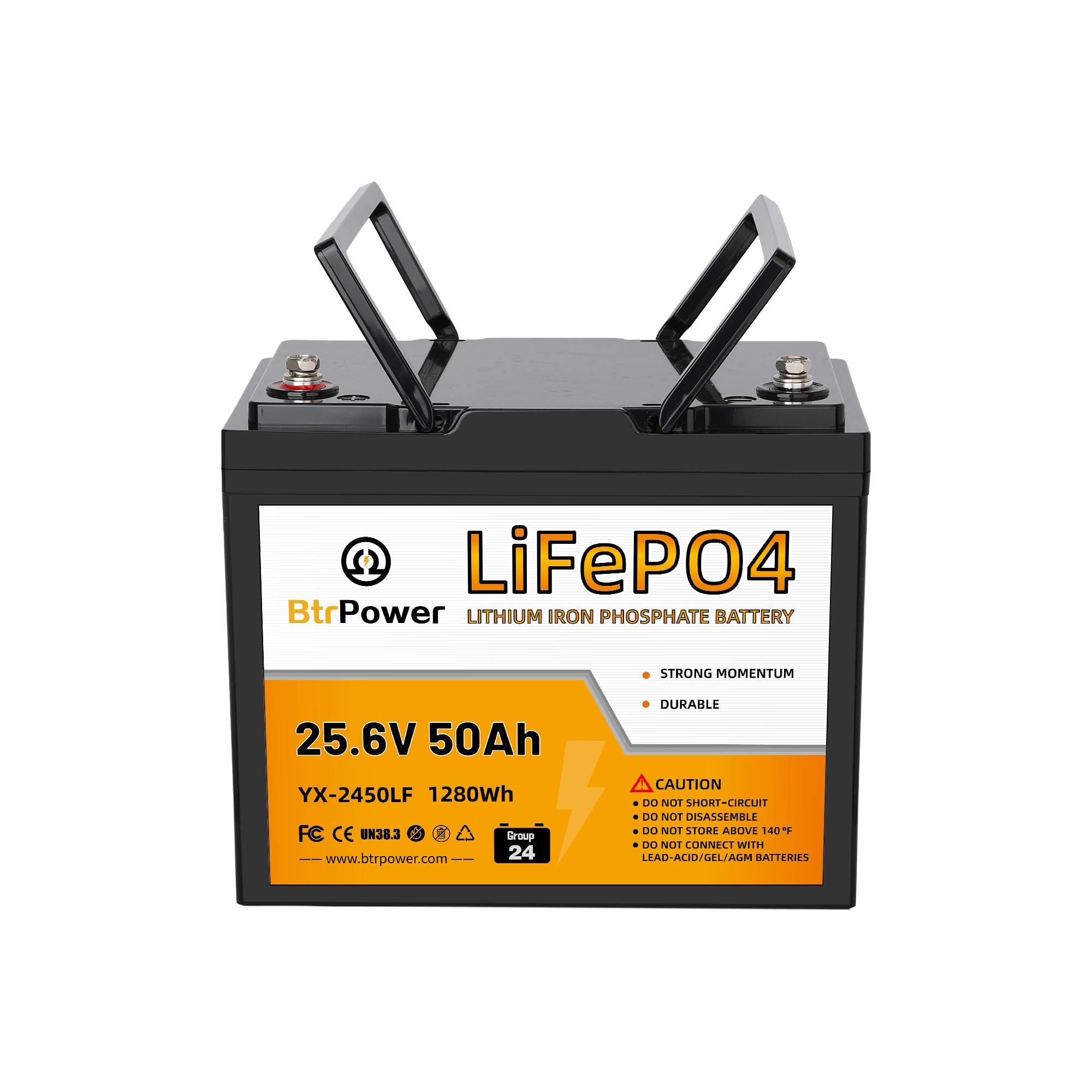 24V 50Ah LiFePO4 Lithium Group24 Battery, Built-in 50A Smart BMS,