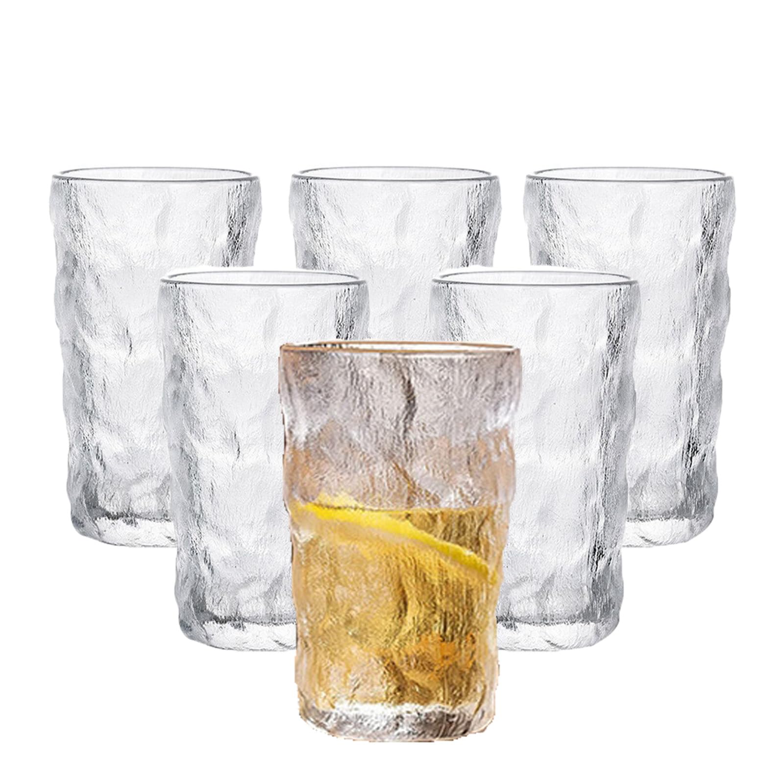 6 Pcs Glass Cup Drinking Glass Set, Clear Glass Cups Iced Coffee Glasses Stemless Glass Cup Set, Tea Glasses Clear Water Cup Ocktail Glasses for Water Juice for Any Drink and Any Occasion
