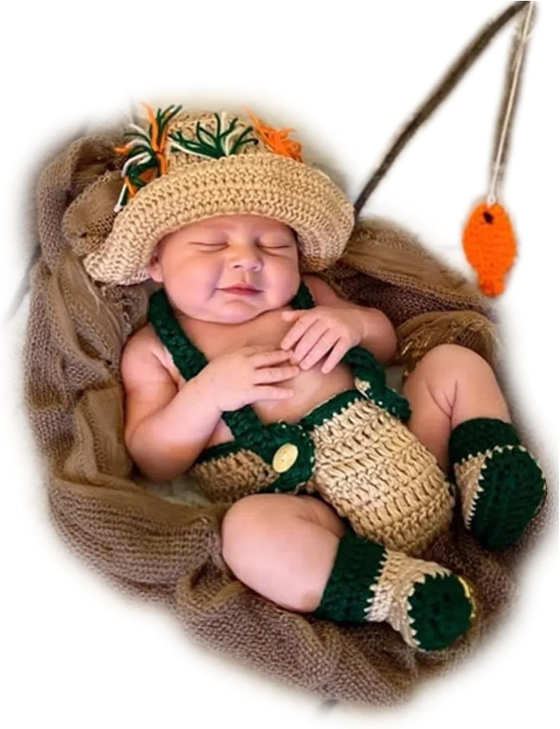 Zeroest Newborn Baby Photography Props Crochet Outfits Knitted Fisherman Set | Handmade Photo Shoot Costume for Boys Girls