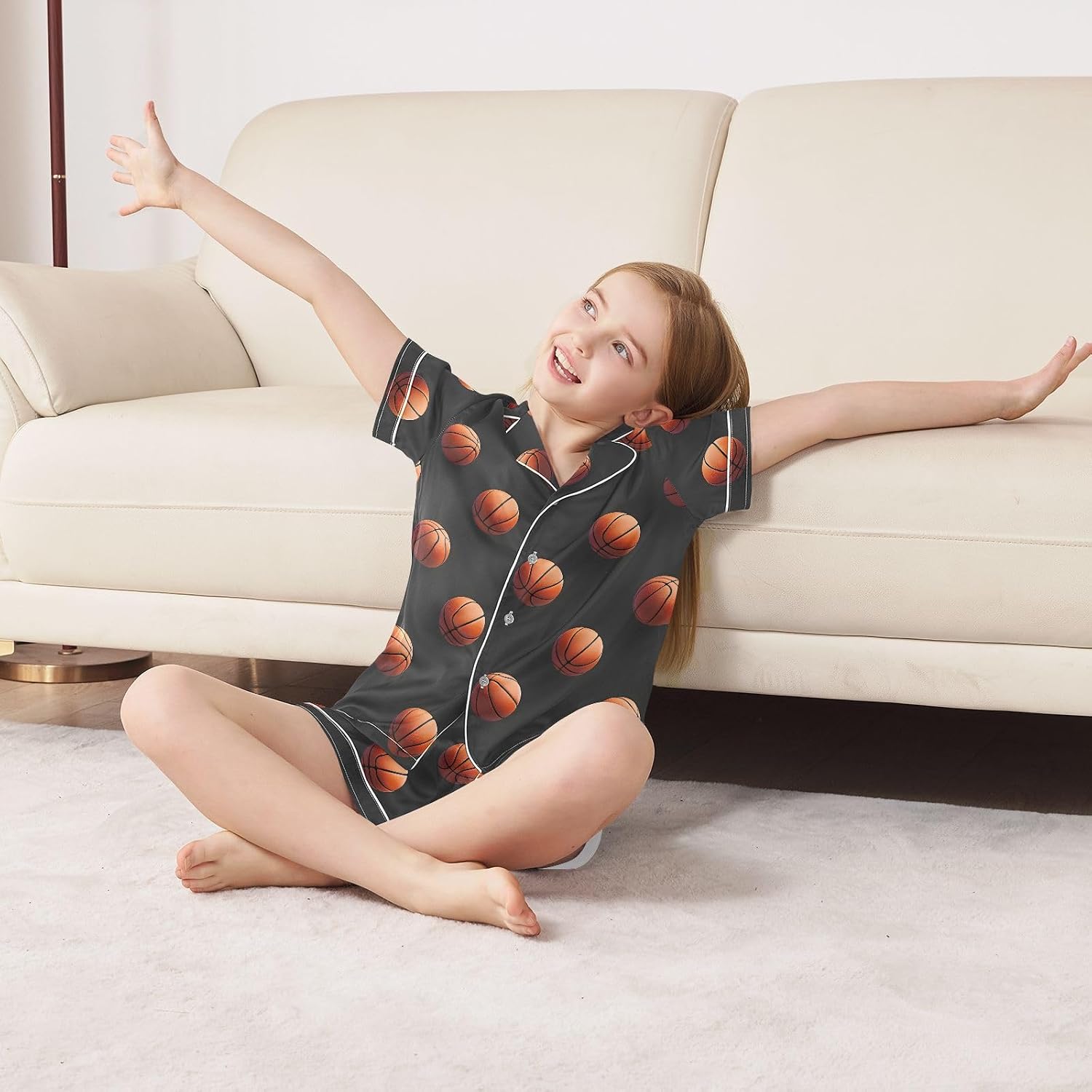 Summer Pajamas Silk Sleepwear 2 Piece Satin Pjs Short Sleeve Loungewear 5-14 Years