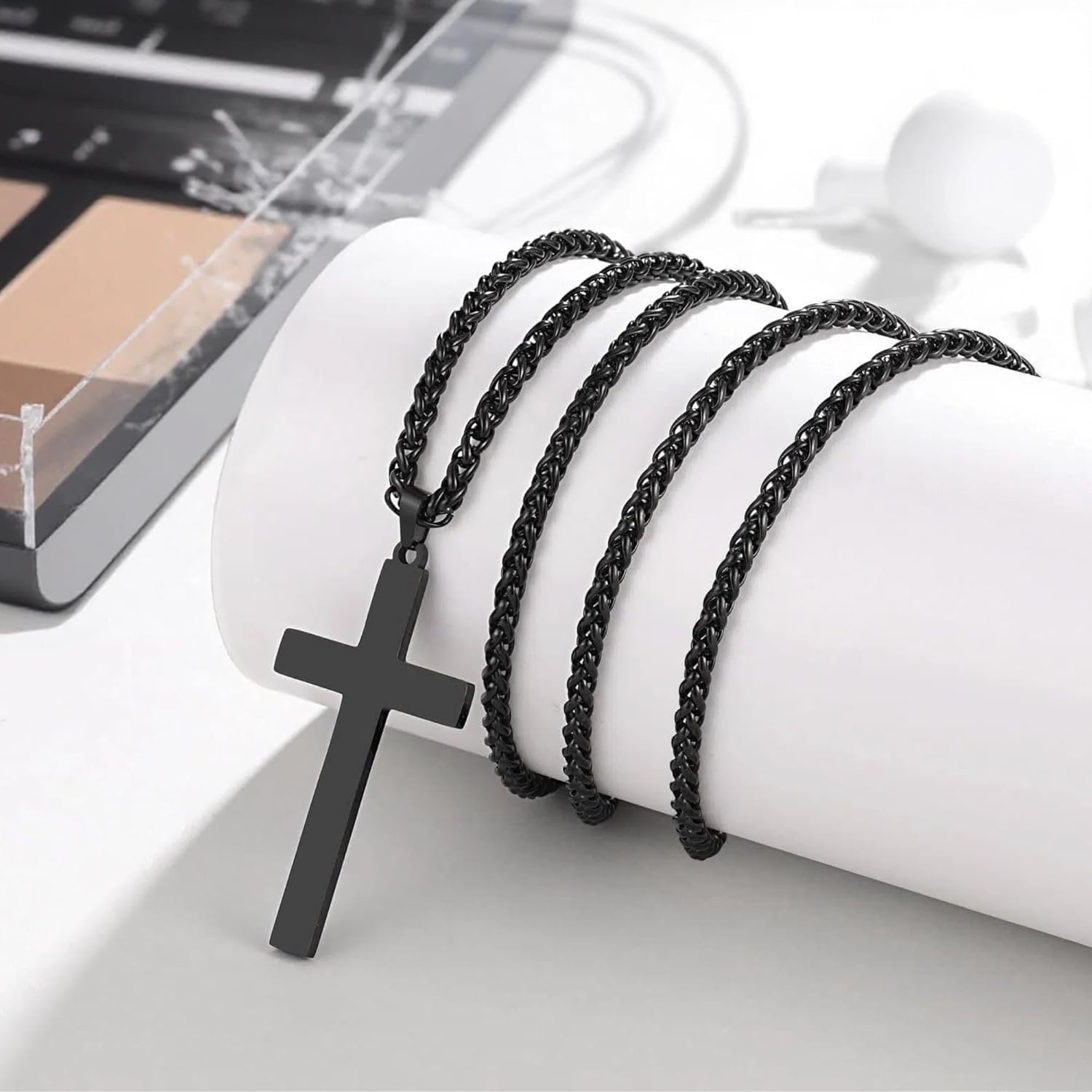 Black Cross Necklace for Men and Woman, Christian Gifts Joshua 1:9 Stainless Steel Chain Necklace 24 Inch - Image 4