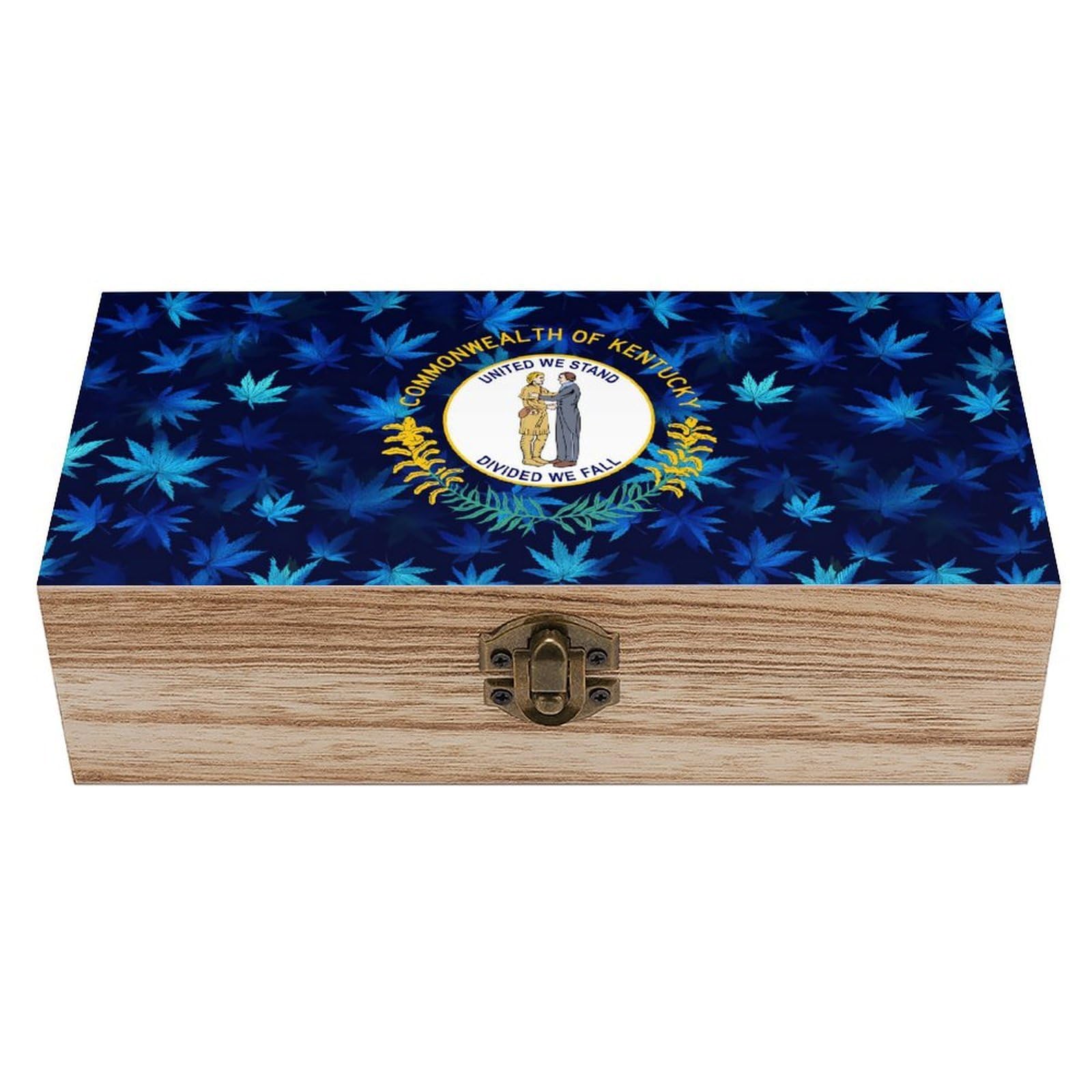 HLBSDM Kentucky Flag Leaves Wooden Storage Box Craft Memory Keepsake Treasure Chest Box Jewelry Organizer