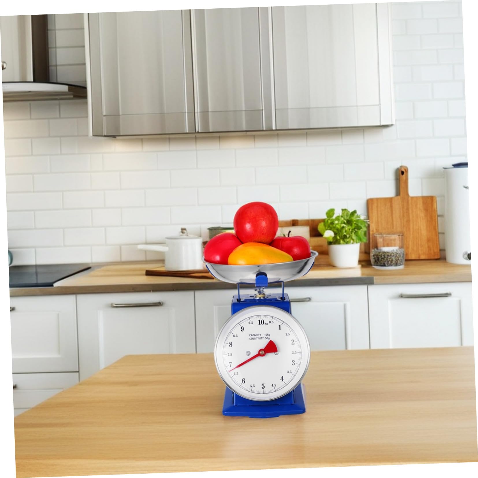 Báscula de Cocina Mecánica Acero Inoxidable con Bandeja Extraíble Medidor Preciso para Ingredientes Líquidos y Frutas Diseño Vintage Clásico sin Baterías para Hornear y Preparar