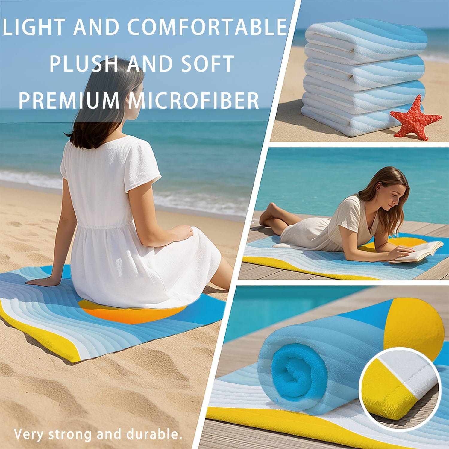 Geometrisch, minimalistisch Strandtuch 200 x 145 cm – Saugfähiges Schnelltrocknendes Strandtuch Wellen, Himmel für Campen, Picknick, Ausflüge