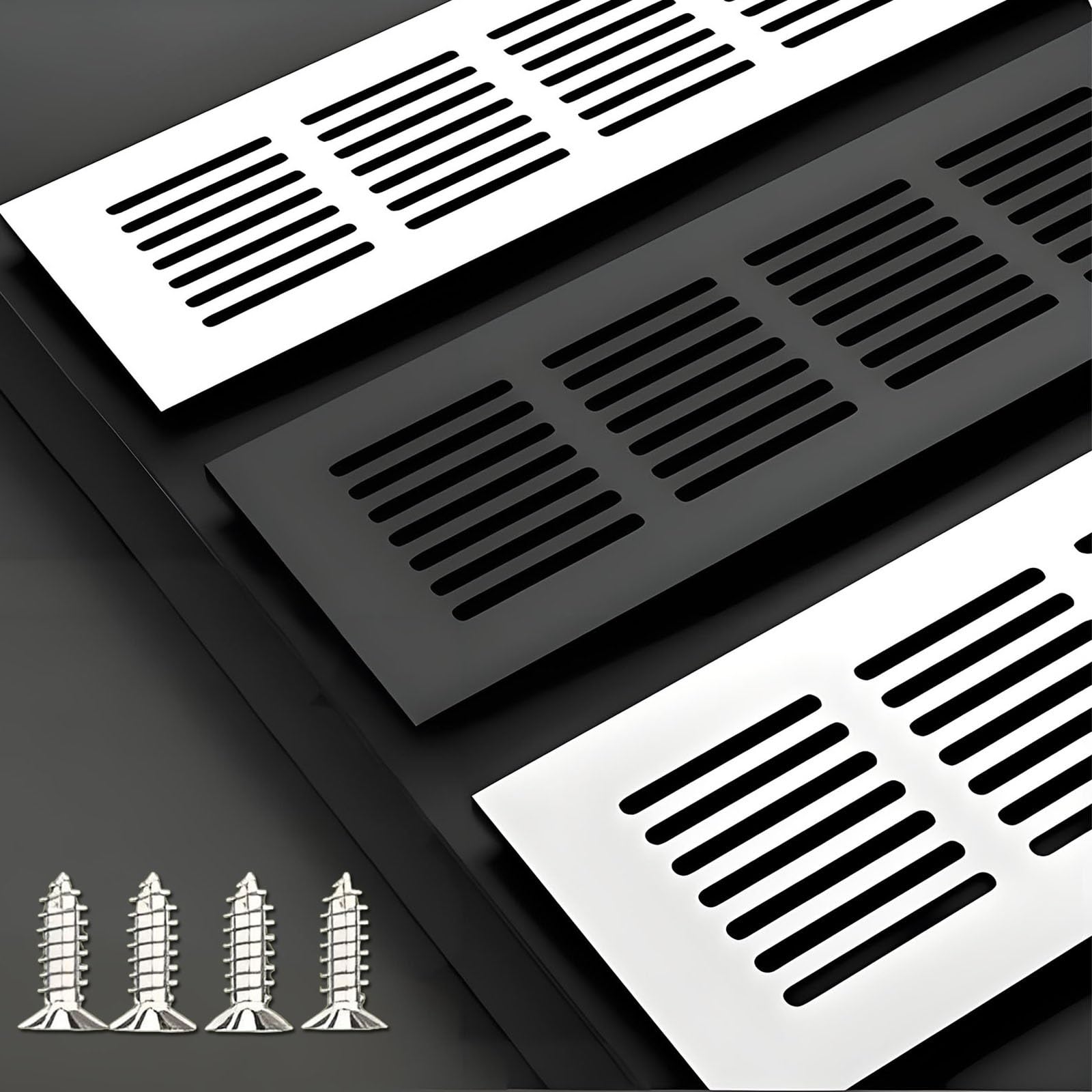 Generico Griglie di Aerazione in Metallo，Griglias di Ventilazione Rettangolare，Serranda di Scarico dell'Aria, Migliora La Ventilazione della Stanza per Cucine Armadi Bagni(Nero,200mm*600mm/8in*24in)
