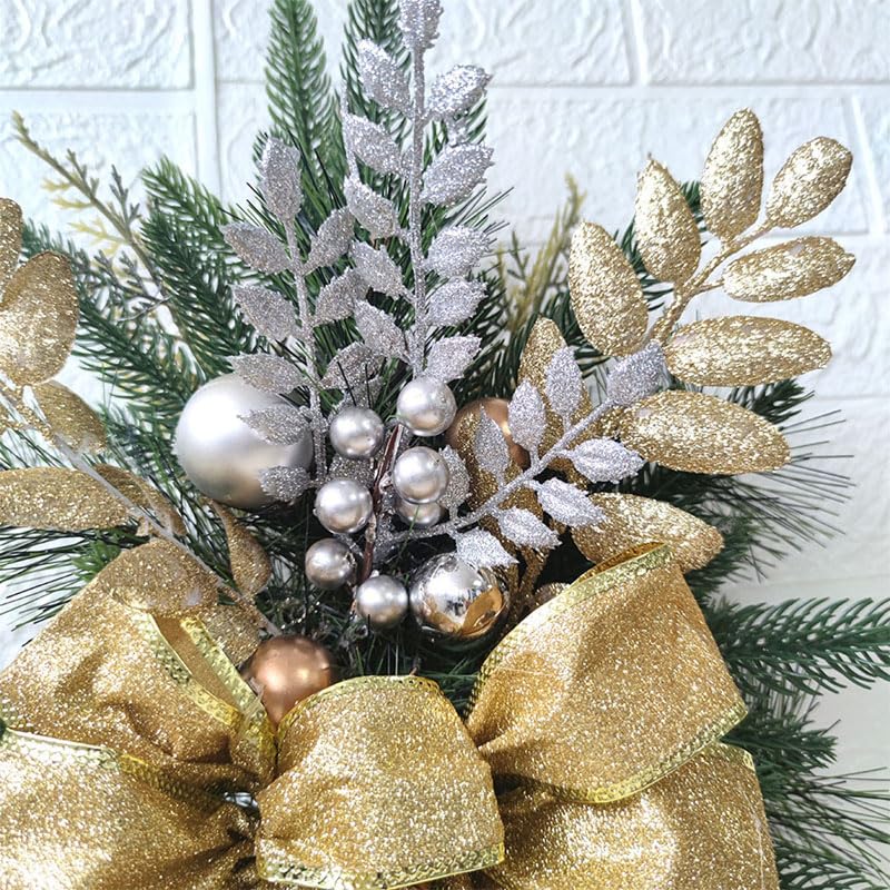 2 Goldene Weihnachtsgirlanden Mit Lichtern – Je Ca. 60 Cm, Mit Roten Schleifen & Beeren, Für Tür, Treppe & Fensterdekoration