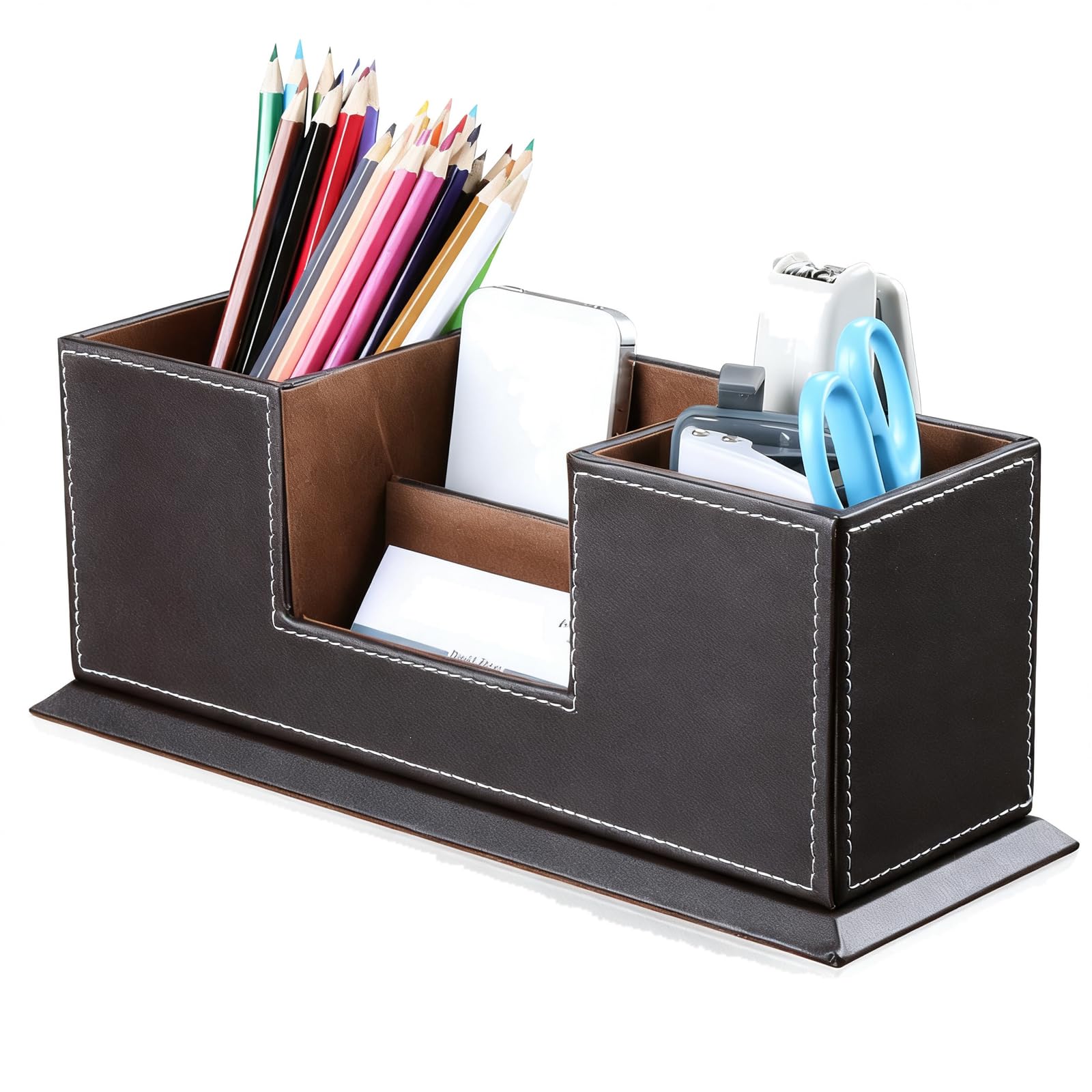 Zambuph Sophisticated Leather Desk Organizer With Pencil Cups Designed For Business Maintain Clean Workspace Bellroy Desk, brown