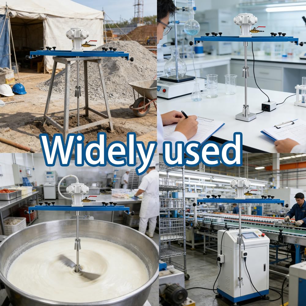 Składany pneumatyczny mikser zbiornikowy, mieszadło sprężonego powietrza 1HP, z wałem 960 mm, wirnik 250 mm, wsparcie z regulacją wysokości, do mieszania farb atramentowych