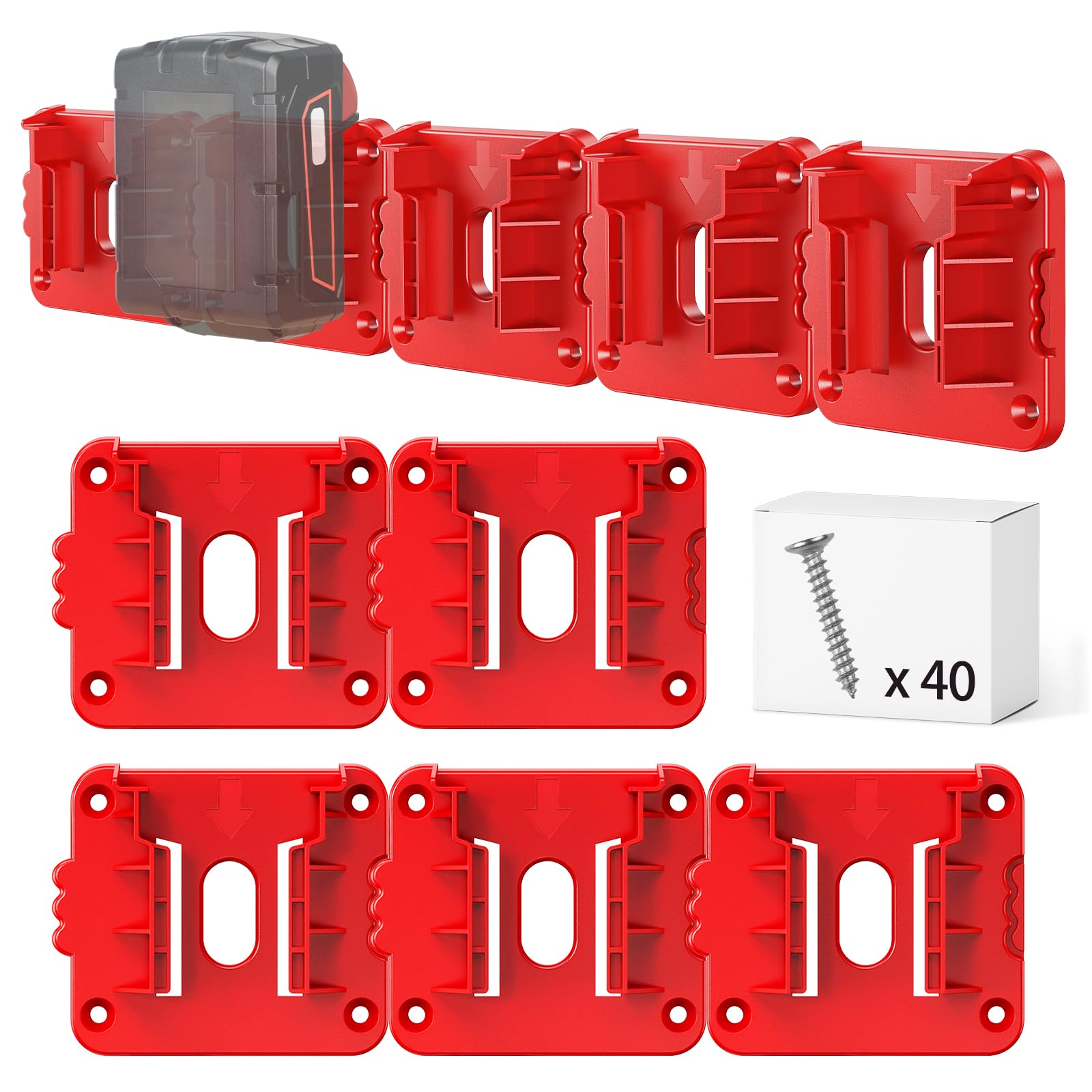 Vibit 10 Pack Battery Holders for Milwaukee M18 Batteries Wall Mounted Battery Organizer Heavy-Duty Battery Storage Mount Dock Holder for Workshop Van Shelf Toolbox