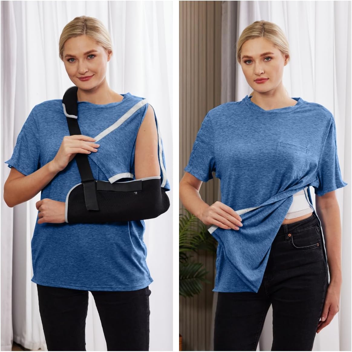 Deyeek Men's Post Shoulder Surgery Shirts Recovery Tear Away Short Sleeve Full Open Side Snap Adaptive Chemo Clothing - Image 6