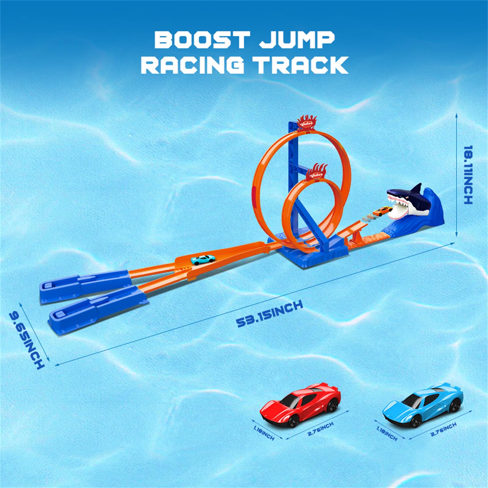 Vatos Circuito di Corsa Squalo per Bambini con 2 Auto da Corsa e 2 Fibbie, Circuito di Cascate Catapulta Squalo, Giocattolo Regalo per Ragazzi 3, 4, 5, 6, 7, 8 Anni