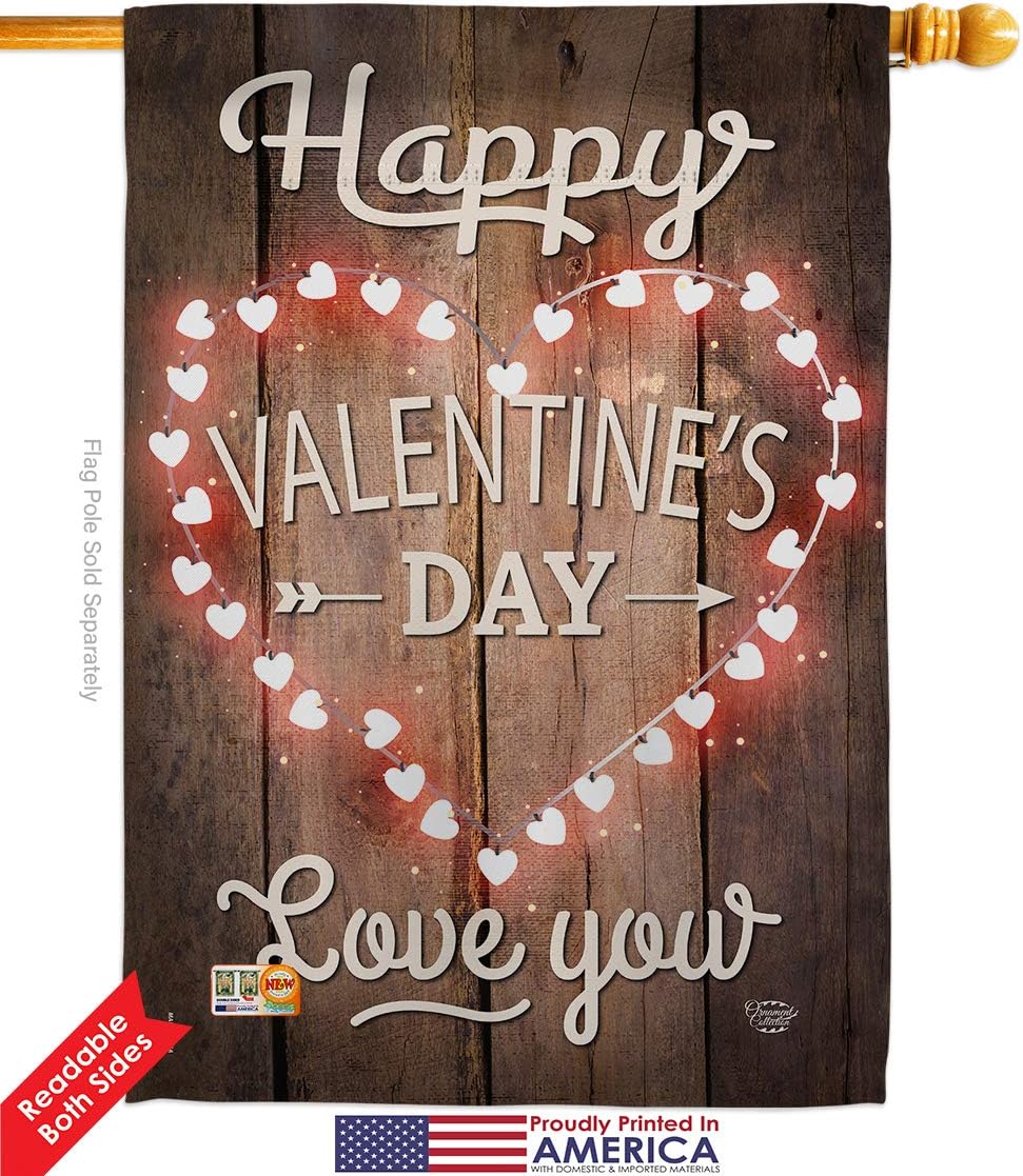 Happy Valentines Day House Flag Springtime Valentine Heart Couple Romantic February Holiday Love Small Decorative Gift Yard Banner Double-Sided Made In USA 28 X 40