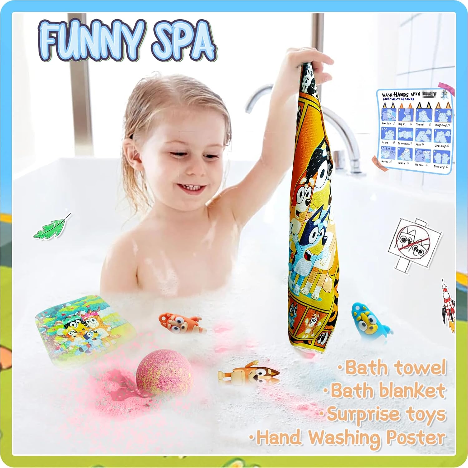 The Blue Heelers Gifts Set: Bath Bombs with Toys Inside, Shower Steamers, Mask Craft, Keychain, Drawstring Backpack, Towel, Blanket, Sticker, Poster, Gift Card, Birthday Gifts for Kids Boys Girls