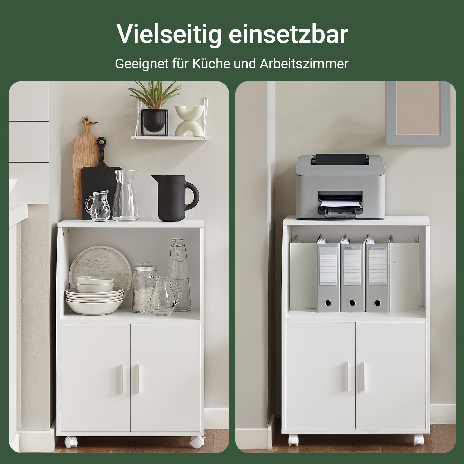 SoBuy Küchenwagen mit Arbeitsplatte Rollbarer Servierwagen mit Schublade Mikrowellenschrank auf Rollen Küchenschrank Rollwagen weiß für kleine Küchen, Büro oder Esszimmer 92x59x40cm FRG241-W