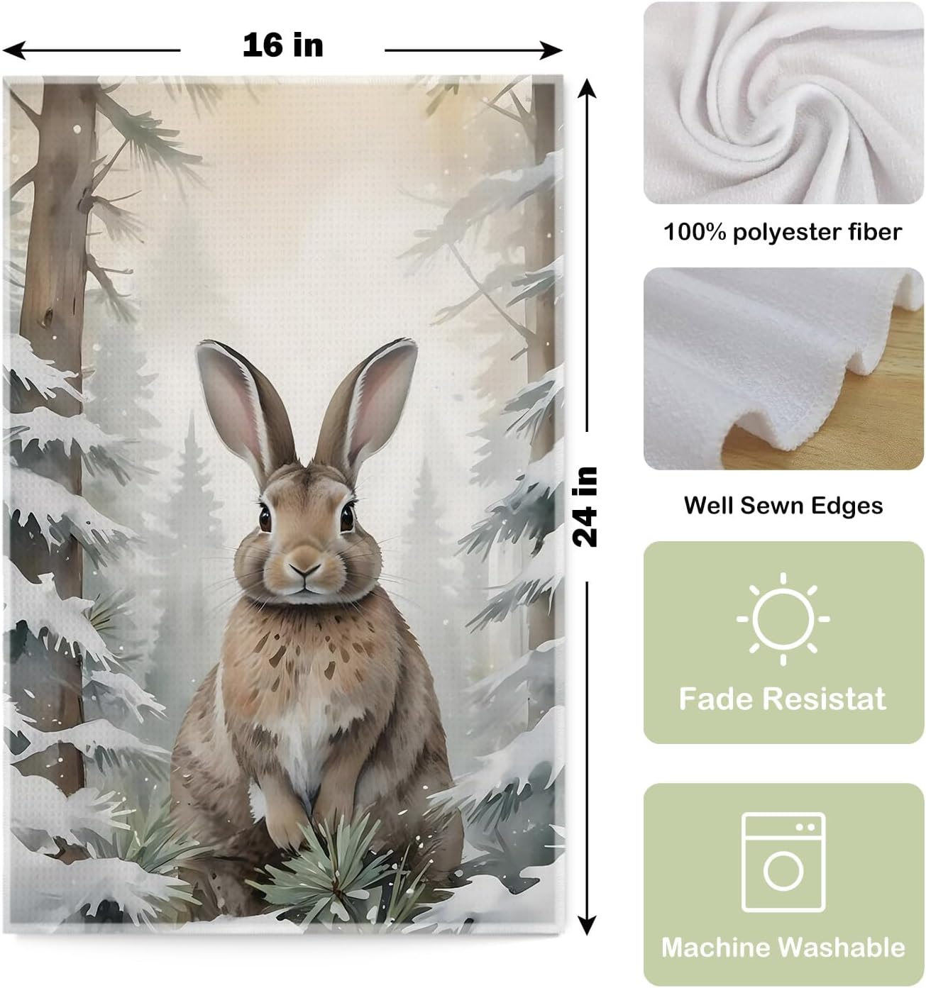 Forest Animal Nursery Decor Kitchen Towels,Woodland Animals Baby Shower Decorations,Woodland Forest Animal Waffle Weave Dish Hand Towels,Fox Brids Deer Towels,(16×24 Set of 4) - Image 2