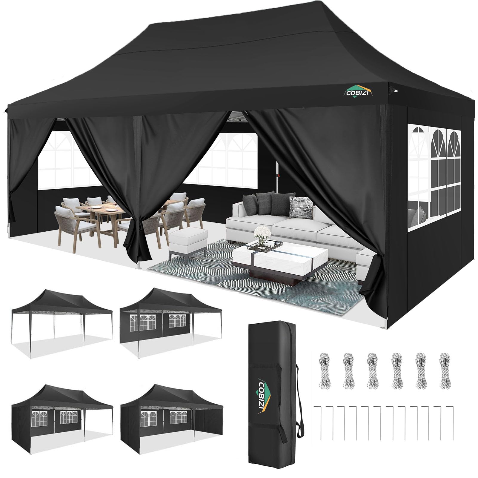 COBIZI Commercial Pop Up Canopy for Parties with Upgrade Frame and UPF 50+ Protection, Black  
COBIZI 3 Height Adjustabl