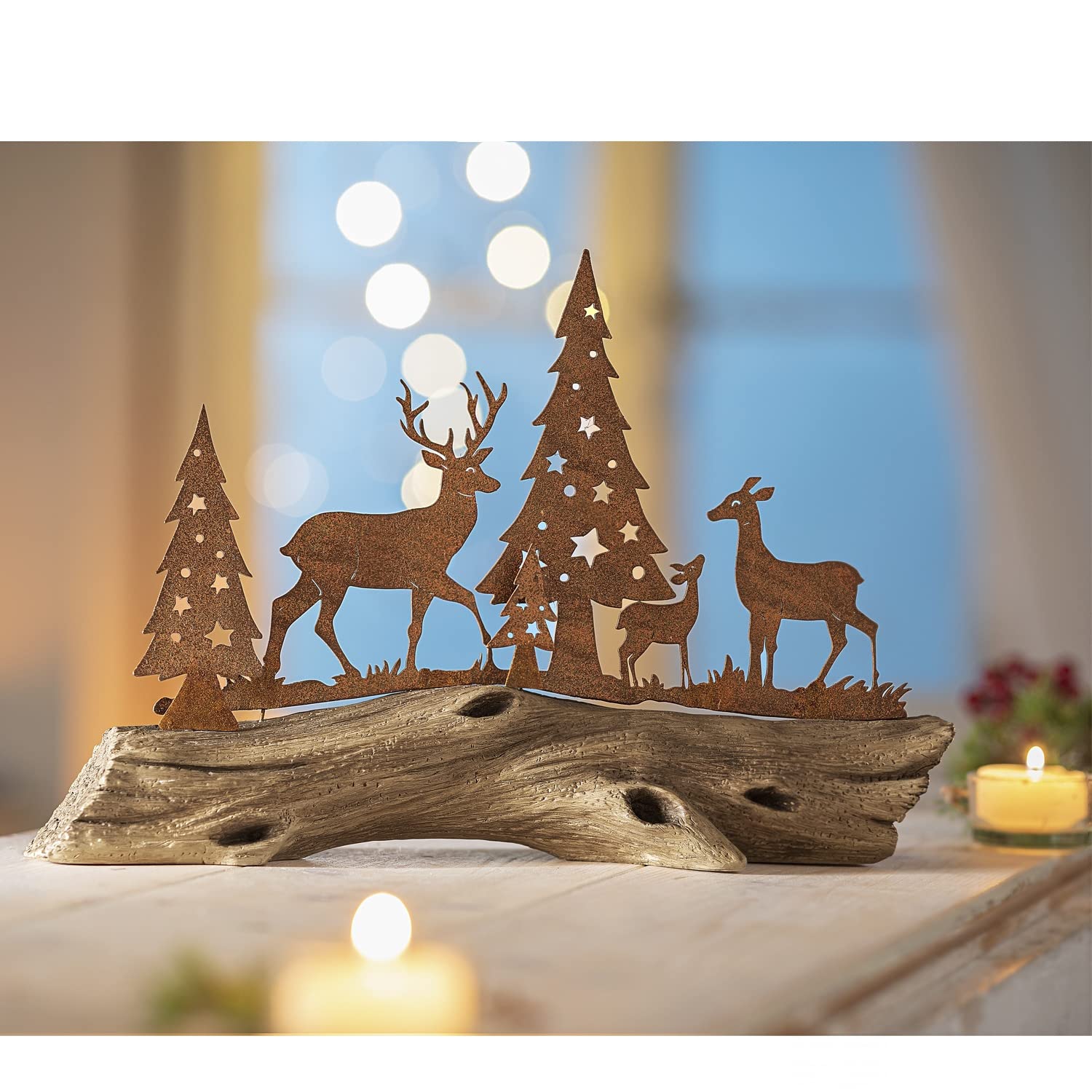 Weltbild Gartendeko Rost Wurzel Märchenwald - Weihnachtliche Waldtiere Figuren Rost Deko für Garten | Gartendeko Figuren Hirsch Deko | Holz Deko & rostige Gartendeko als Balkon Deko Fensterbank Deko