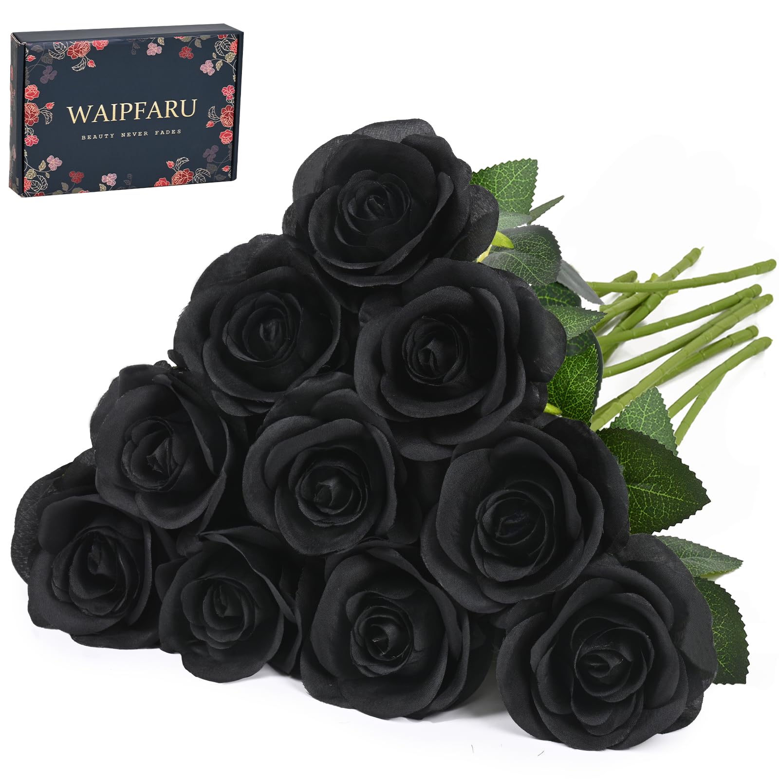 Photo 1 of Waipfaru Black Artificial Roses with Long Stems (10 Pcs)
