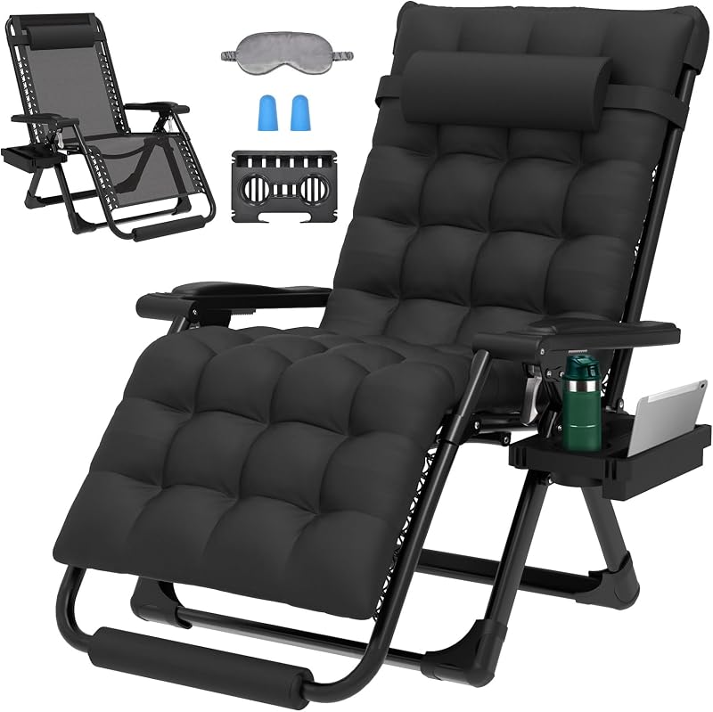 29In XL Zero Gravity Chair, 440LBS with Cushion | Anti Gravity Recliner Lounge Chair with Aluminum Alloy Lock & Footrest, 90-170° Adjustable, for Lawn Patio Indoor Outdoor