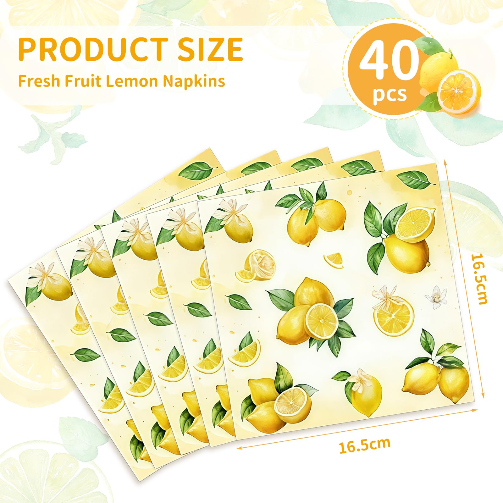 40 sztuk serwetek cytrynowych, letnie serwetki z owocami, żółte papierowe Napkins, dekoracja cytrynowa na urodziny, jednorazowe serwetki, dekoracja stołu cytryna
