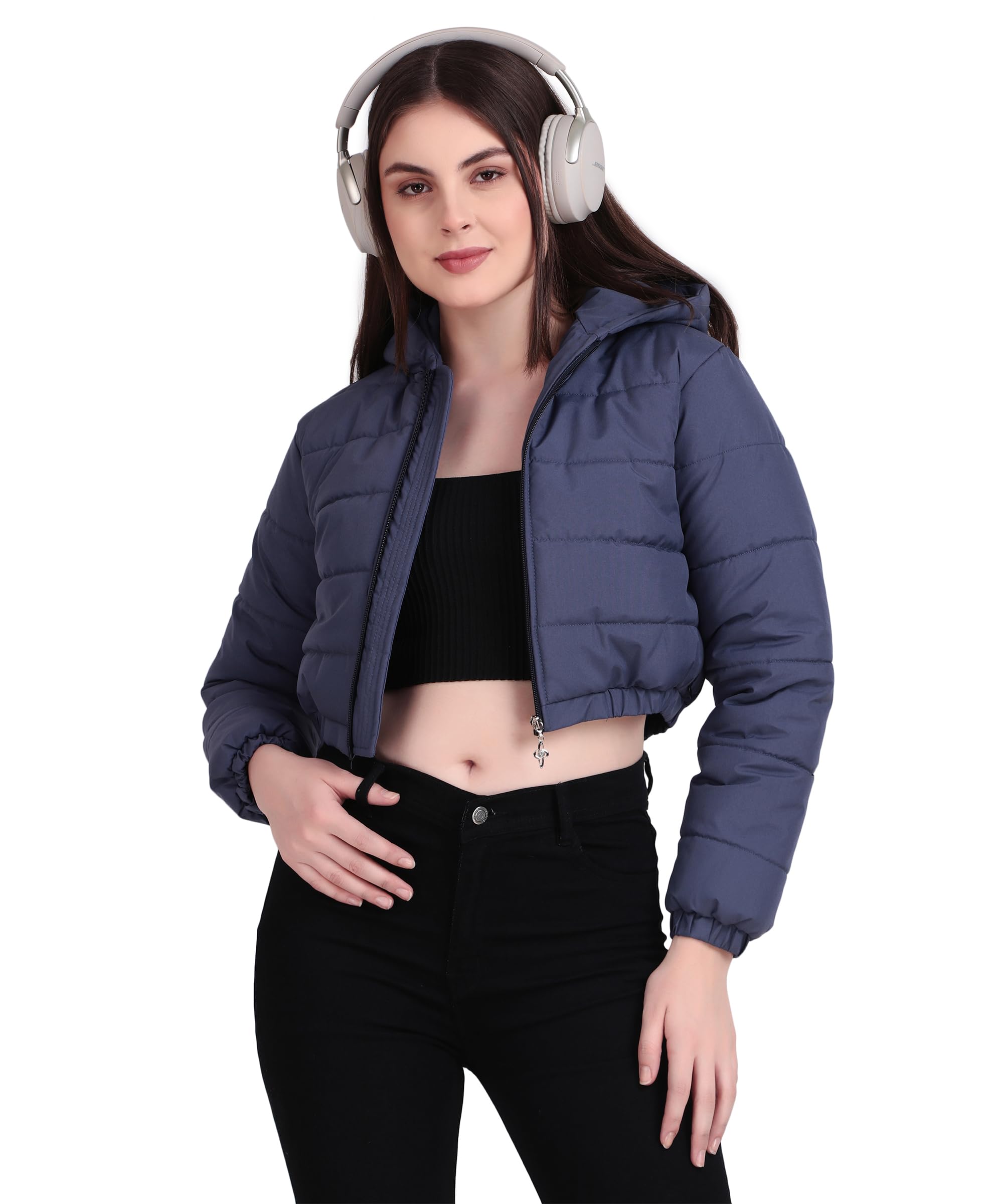 brazo Women’s Cropped Puffer Jacket with Front Zip Closure & Elastic Hem – Lightweight Warm Winter Short Jacket with Hood-picture-27