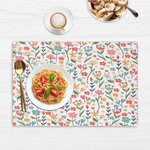 Miniatura 6 de Flowers Interesting Placemats Set of 4 Table Mats Washable Placemat Waterproof Place Mats for Party Home Dining Table Decor 18x12 in